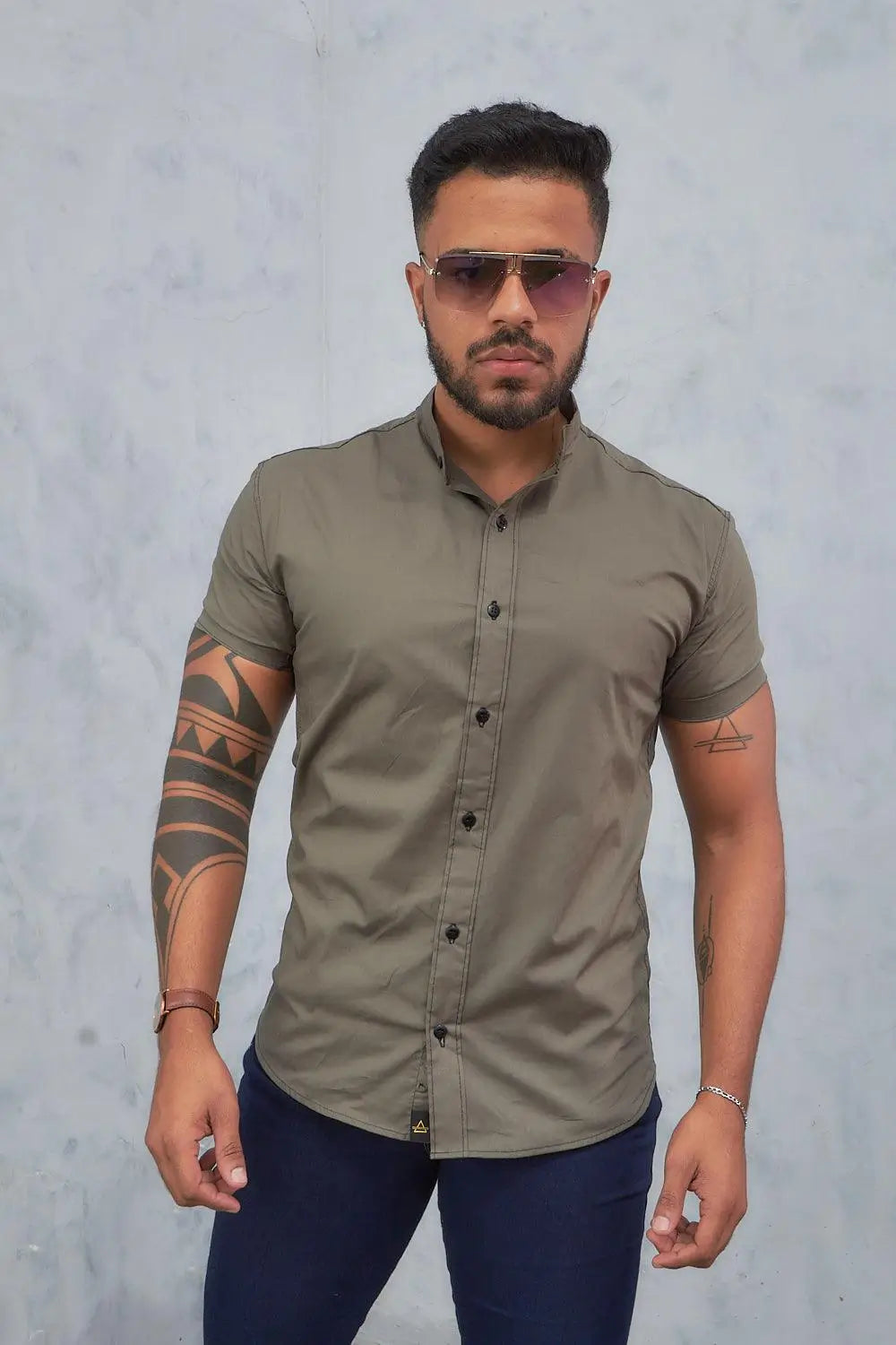 Camisa slim fit verde Everest Gola padre