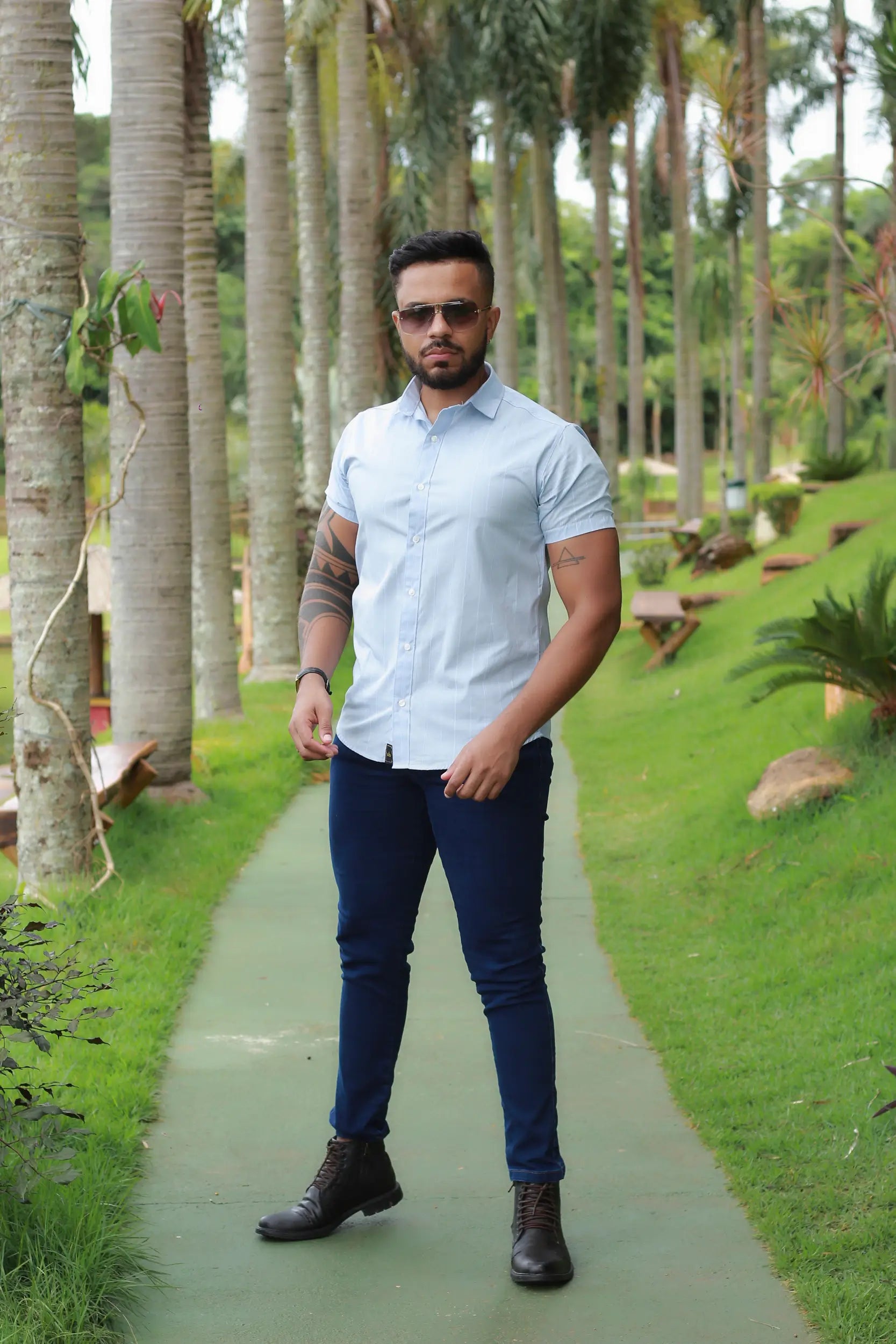 Camisa Slim Fit Agile Riscas Azul bb