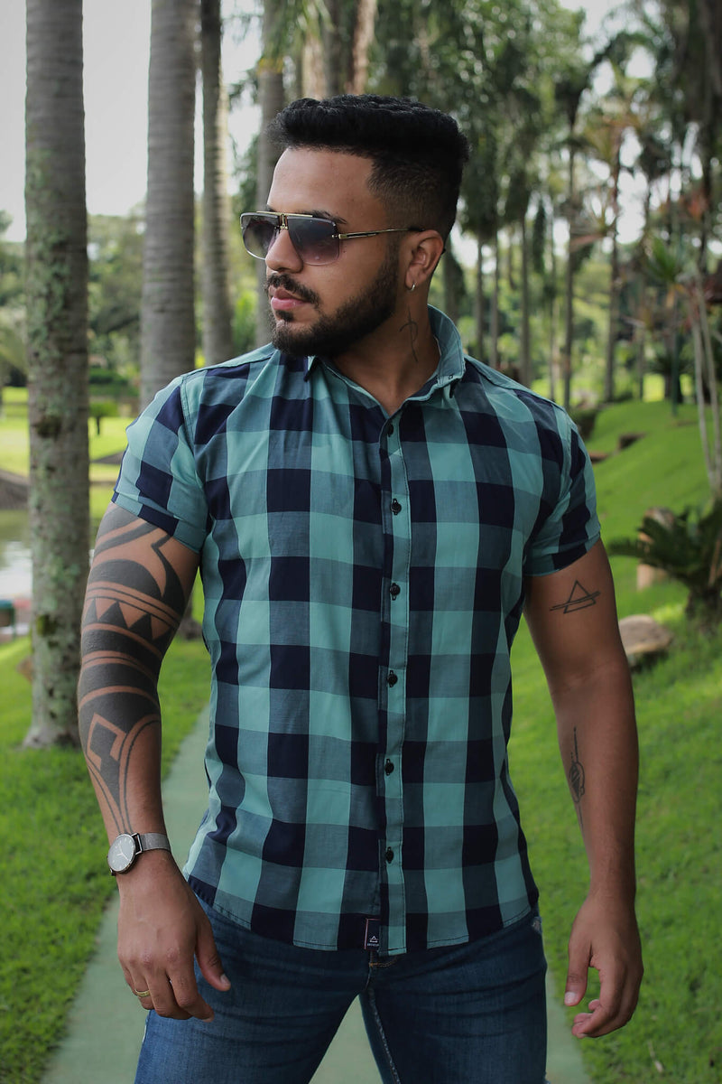 Camisa Slim Fit Algodão Premium Luxemburgo  verde Xadrez