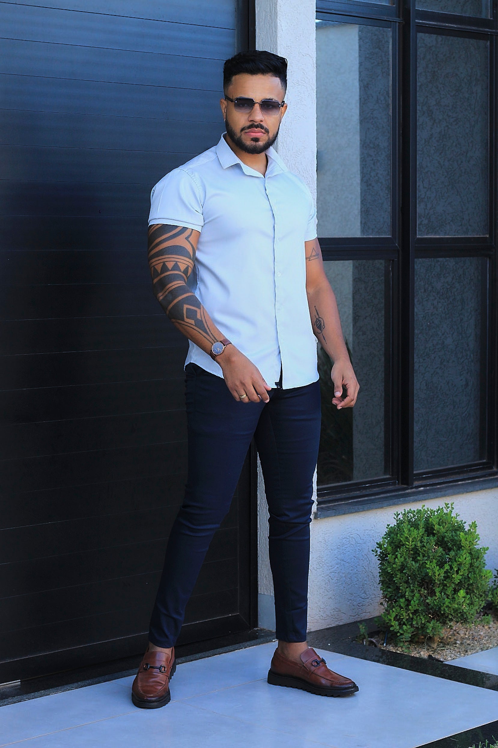 Camisa Slim Fit Camisa Tecnológica Acetinada que não Amassa Armani Prateada