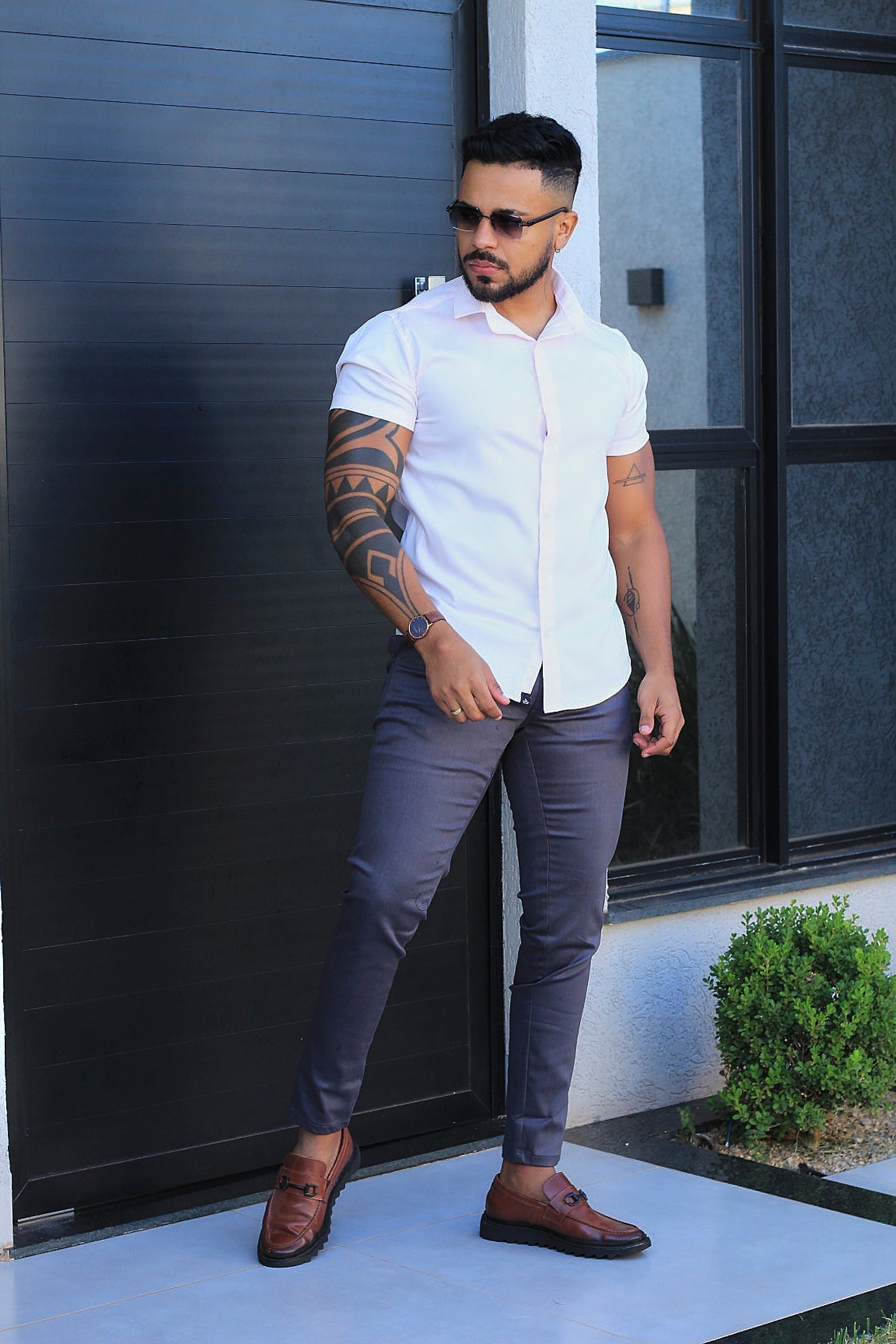 Camisa Slim Fit Camisa Tecnológica Acetinada que não Amassa Armani Rosa BB