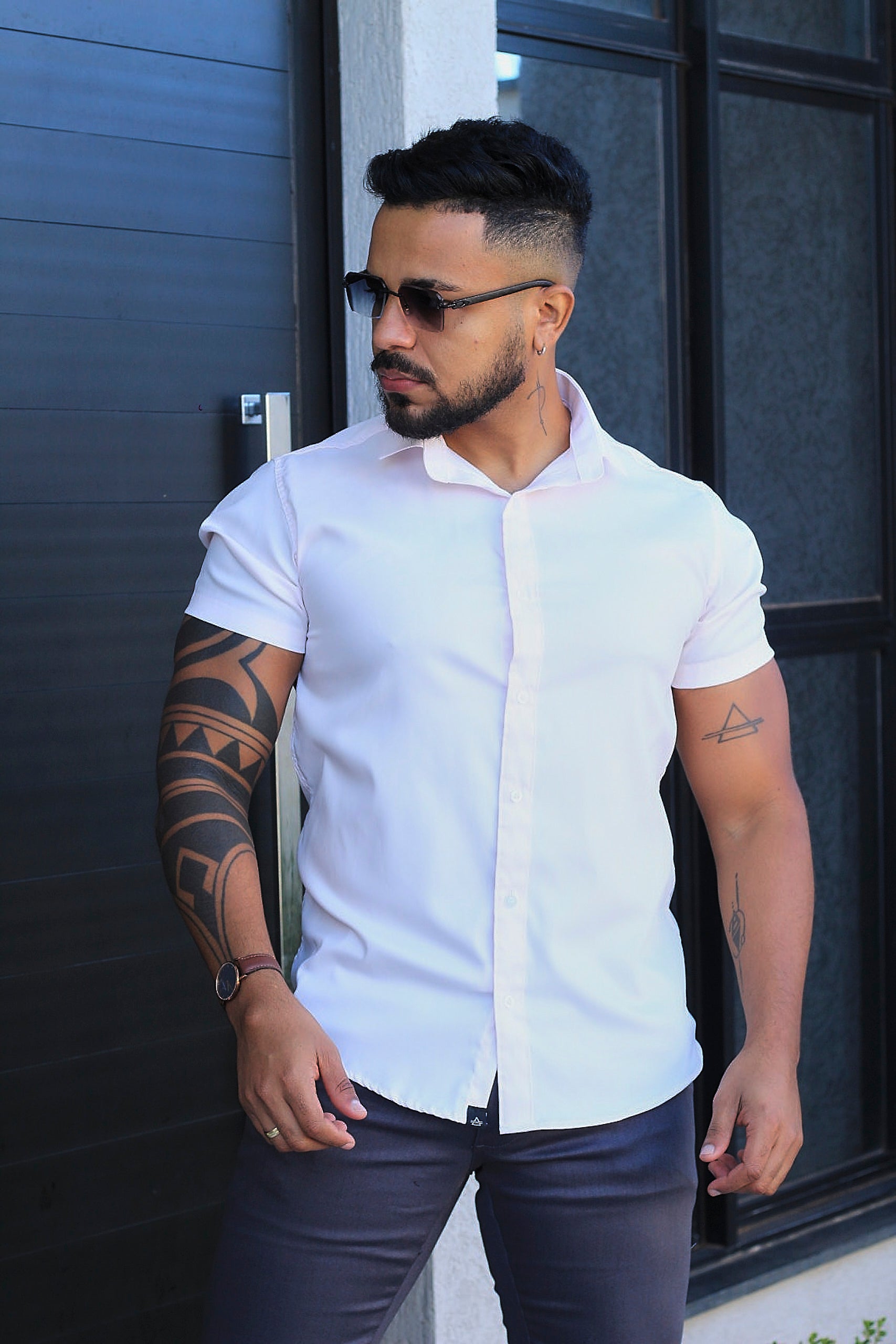 Camisa Slim Fit Camisa Tecnológica Acetinada que não Amassa Armani Rosa BB