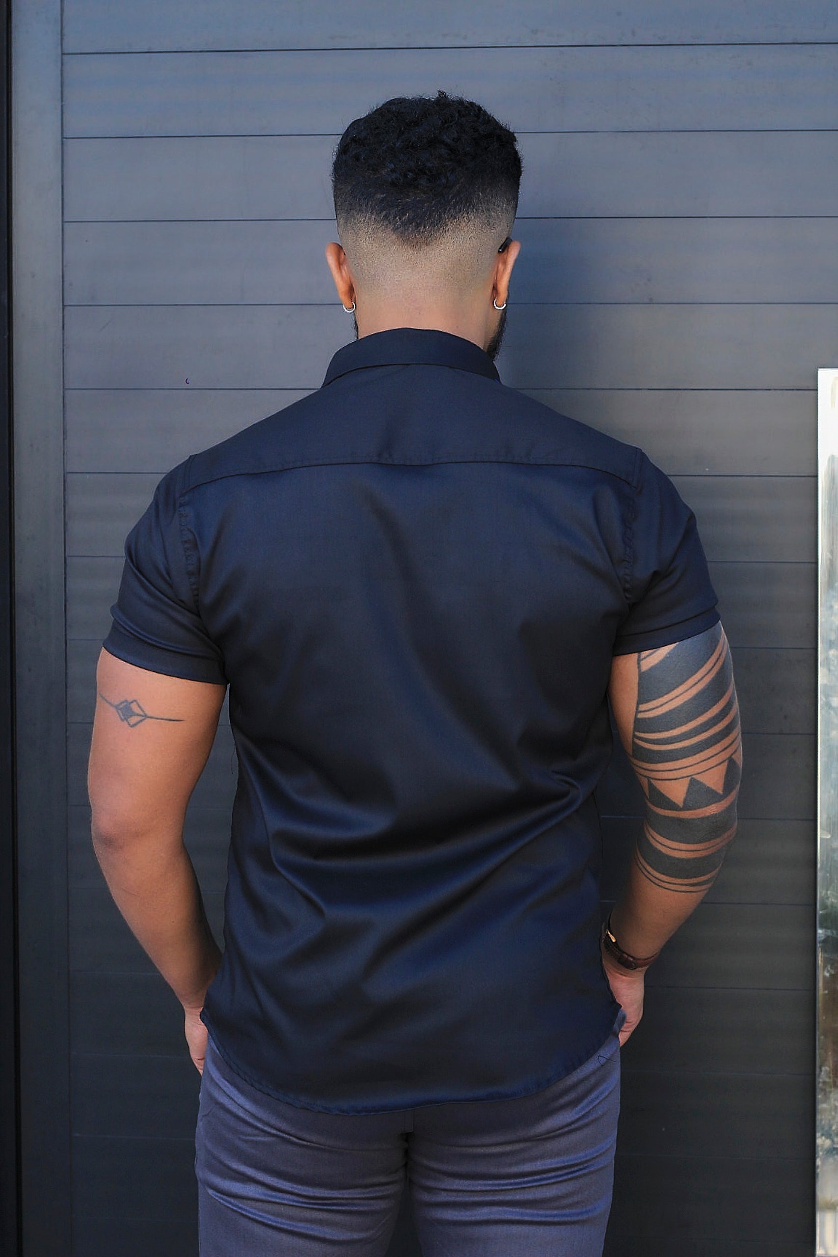 Camisa Slim Fit Camisa Tecnológica Acetinada que não Amassa Armani Preto Black