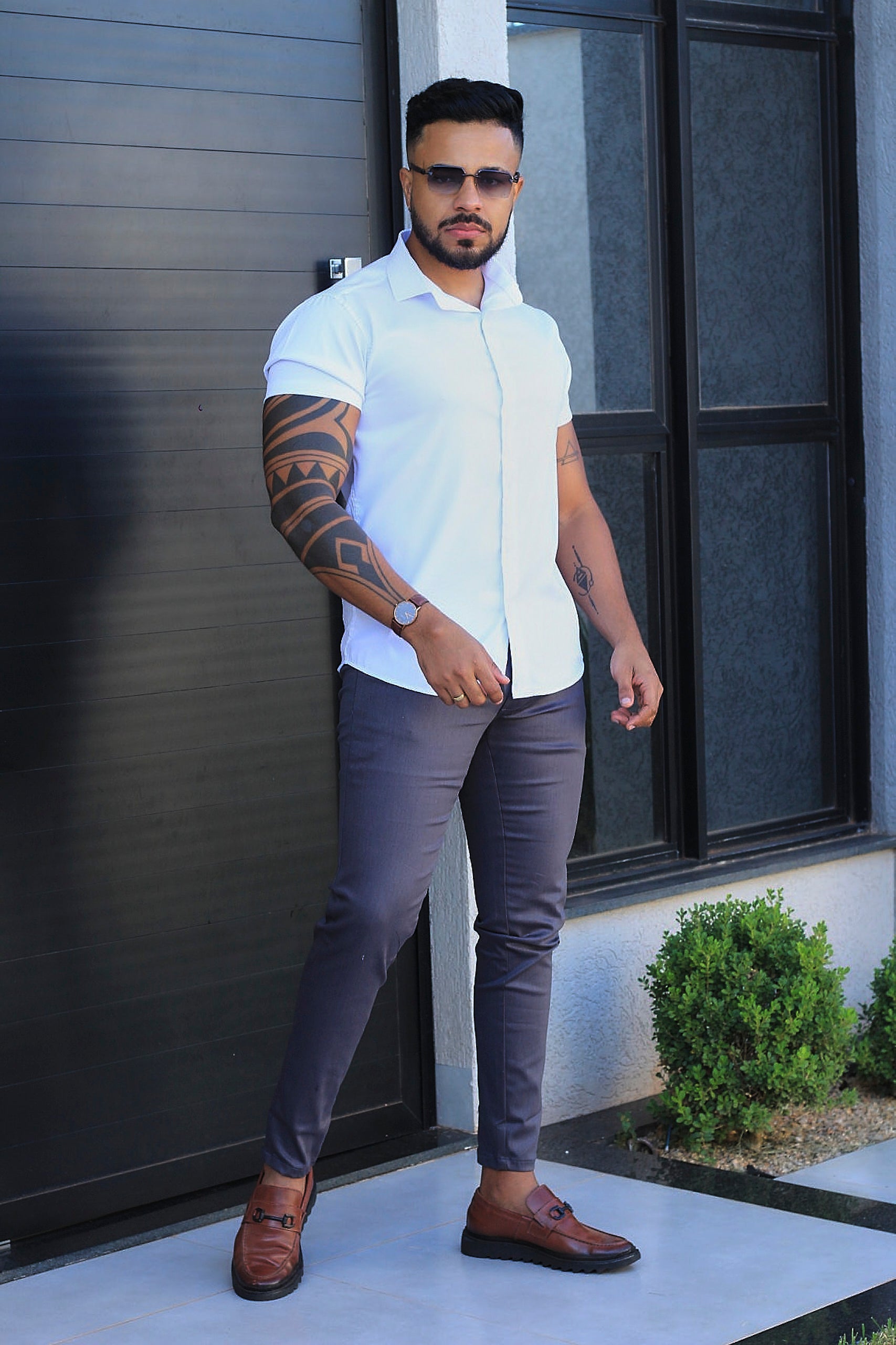 Camisa Slim Fit Camisa Tecnológica Acetinada que não Amassa Armani Branco