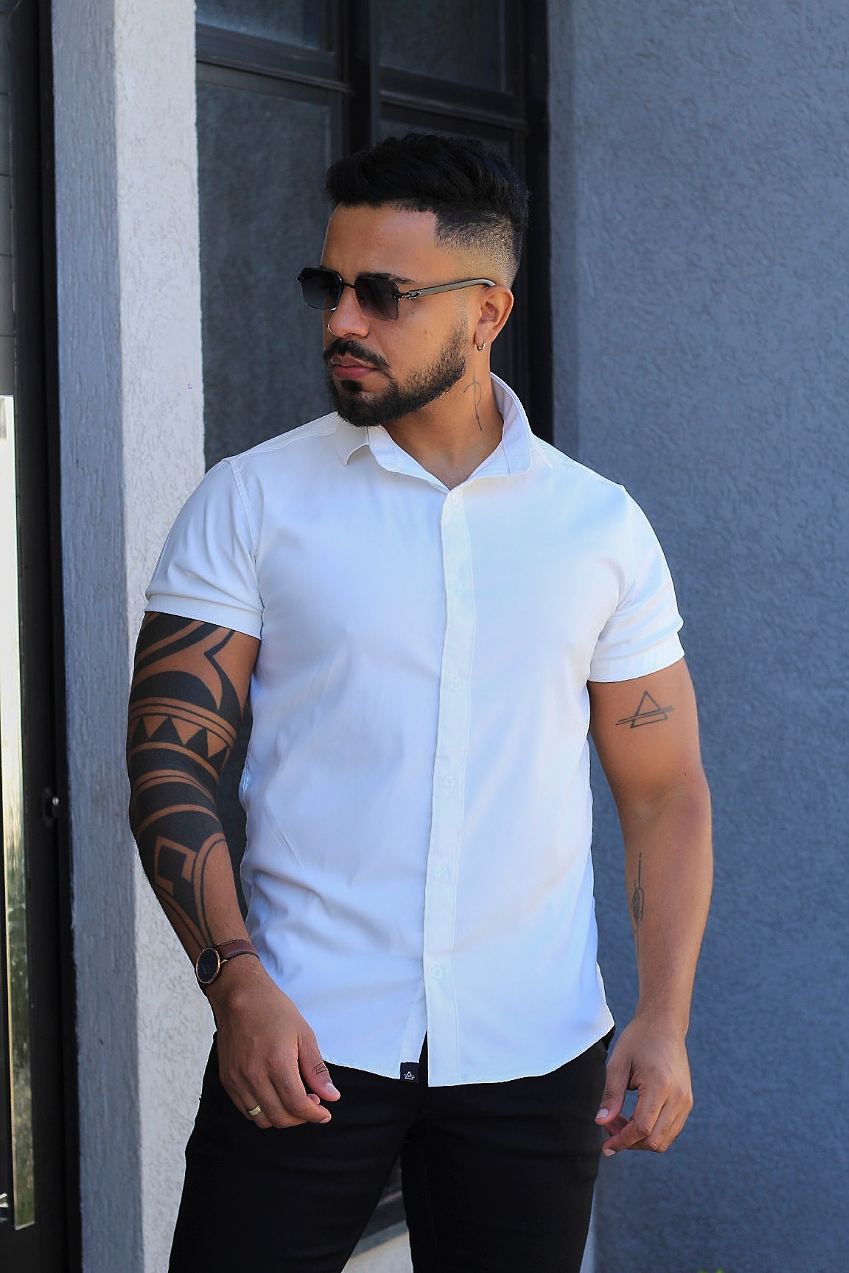 Camisa Slim Fit Camisa Tecnológica Acetinada que não Amassa Armani Amarelo BB