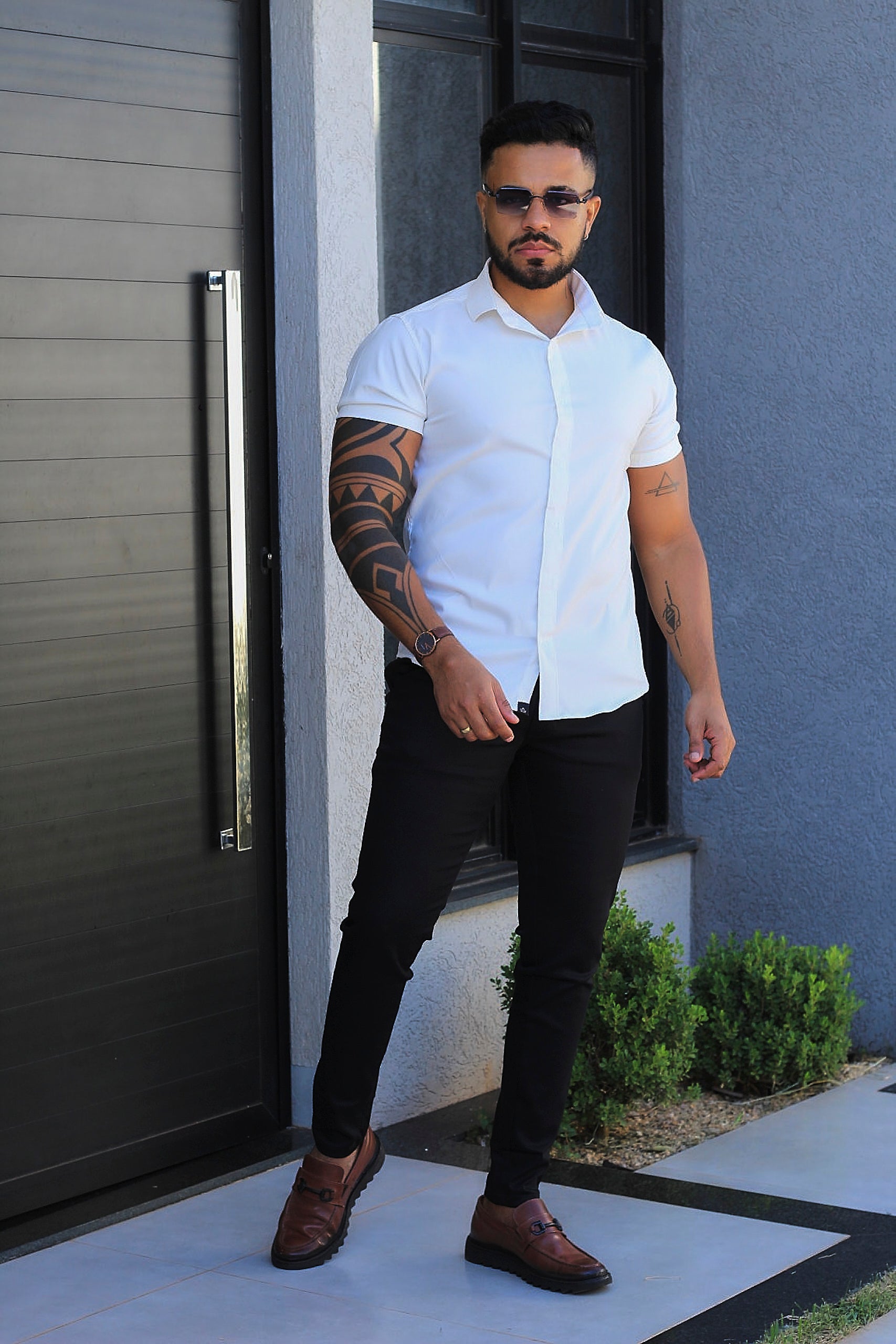Camisa Slim Fit Camisa Tecnológica Acetinada que não Amassa Armani Amarelo BB