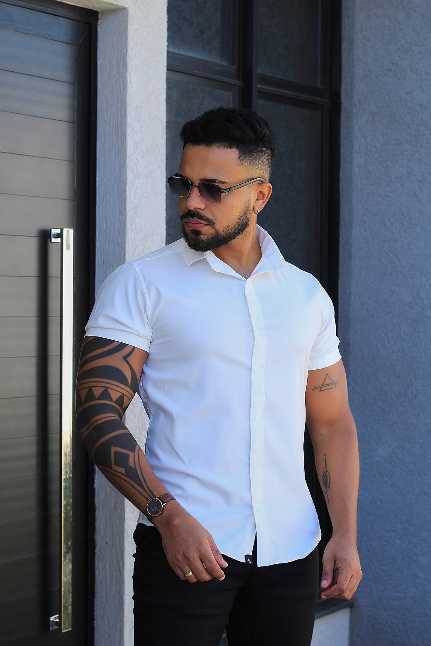 Camisa Slim Fit Camisa Tecnológica Acetinada que não Amassa Armani Amarelo BB