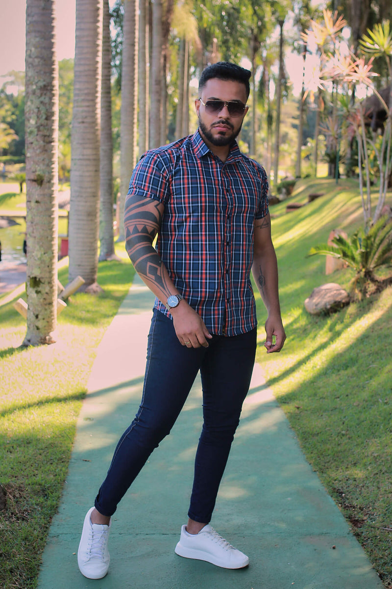 Camisa Slim Fit Xadrez Santiago Algodão Premium