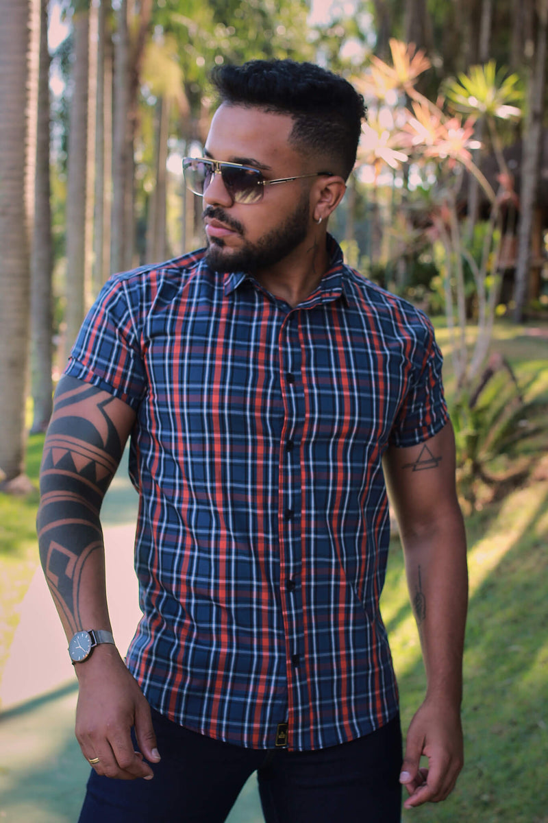 Camisa Slim Fit Xadrez Santiago Algodão Premium