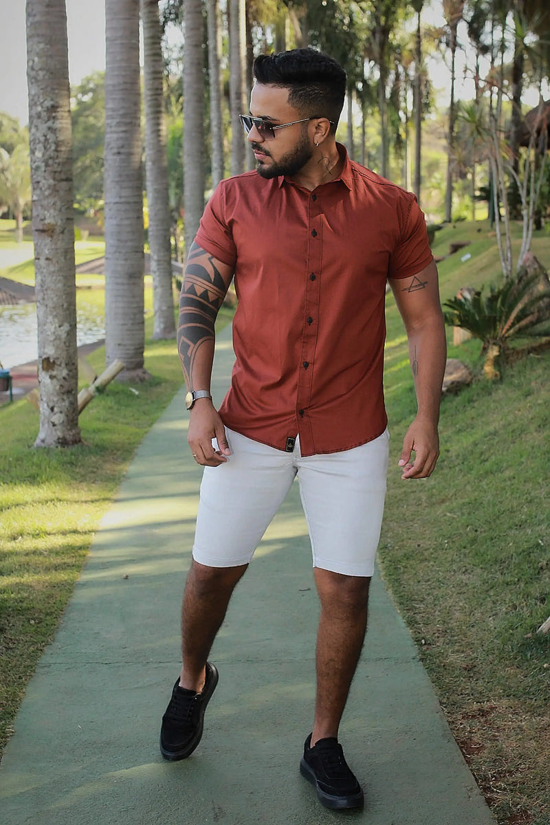 Camisa Slim Fit Telha  Algodão Premium Com elastano Mercerizada