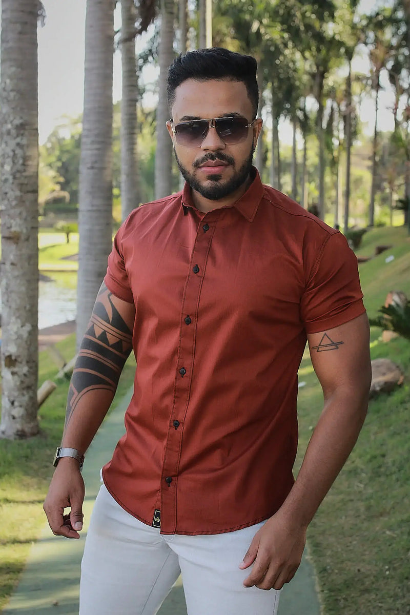 Camisa Slim Fit Telha  Algodão Premium Com elastano Mercerizada