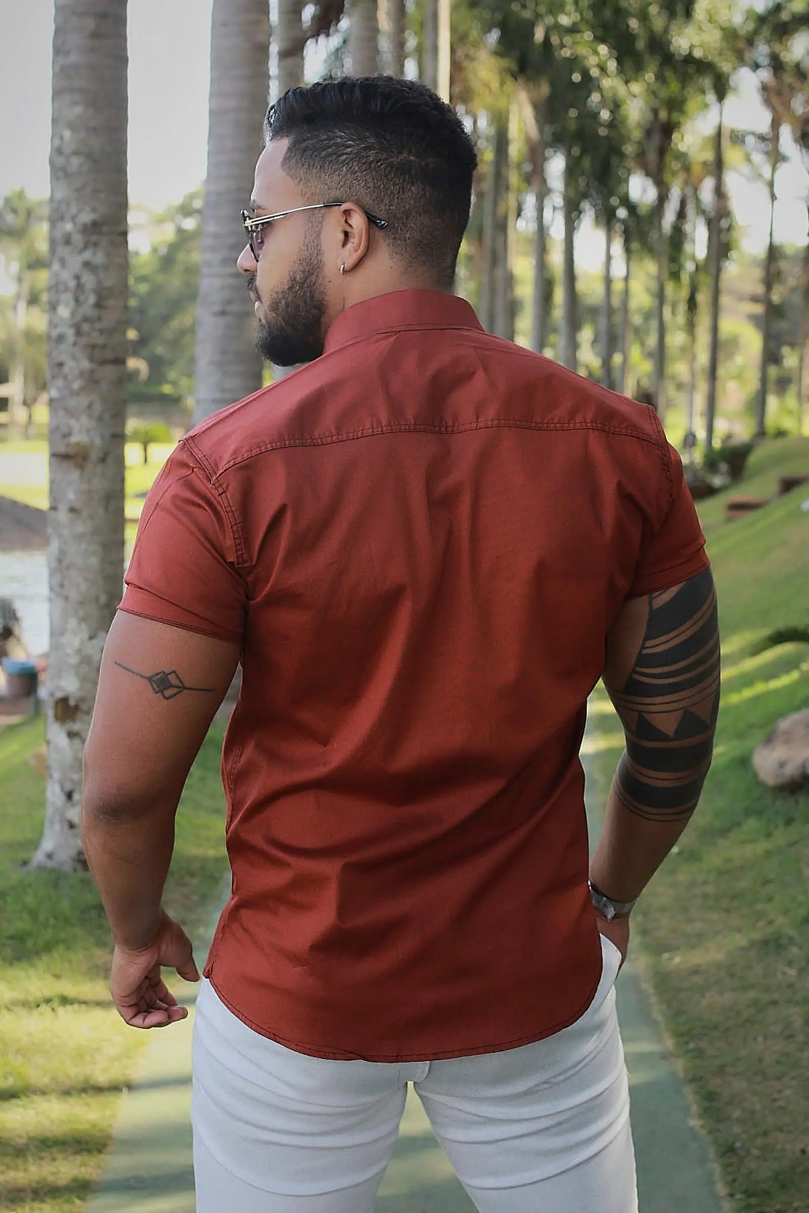 Camisa Slim Fit Terra Cota Algodão Premium Com elastano