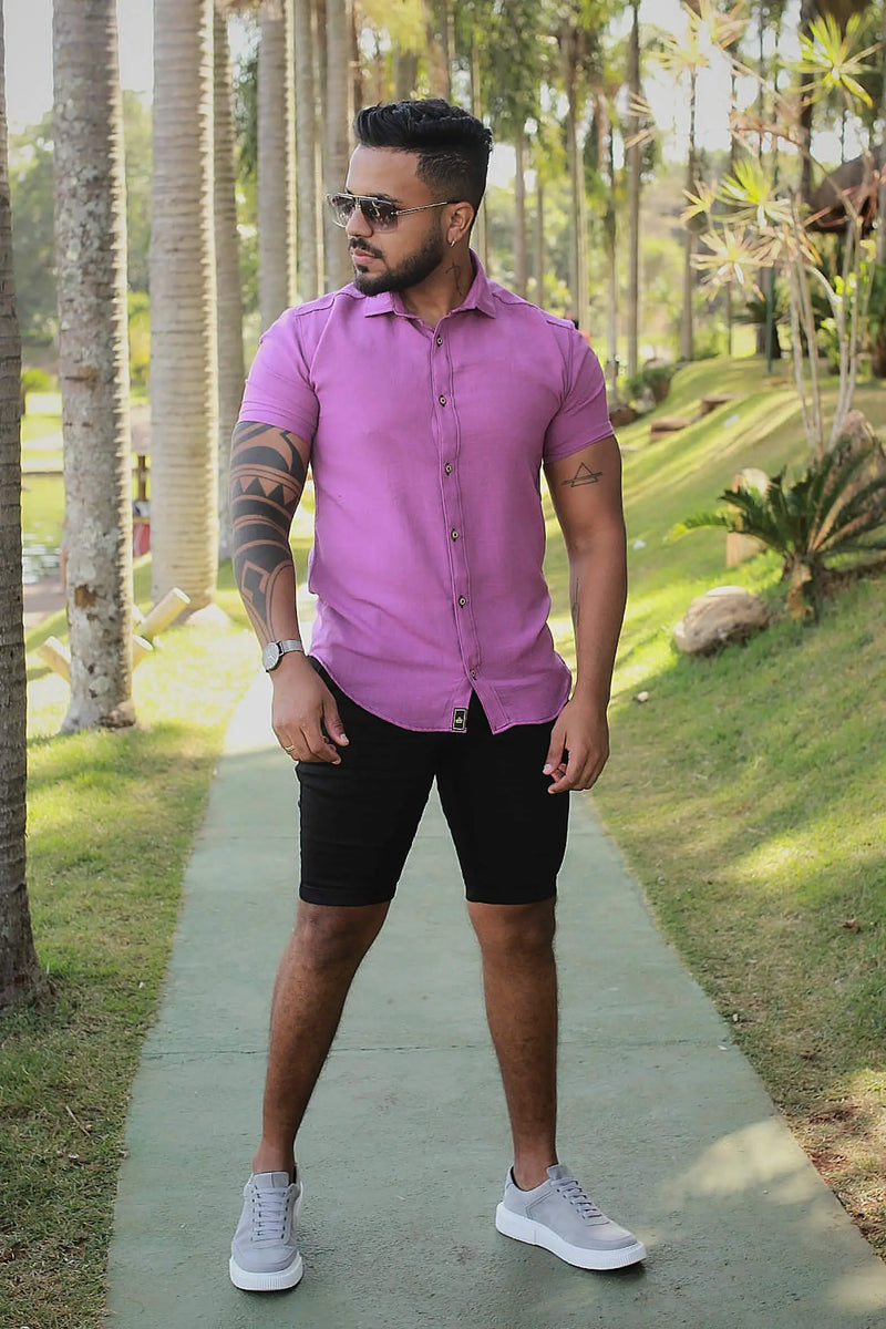 Camisa slim fit Linho Belga Roxo