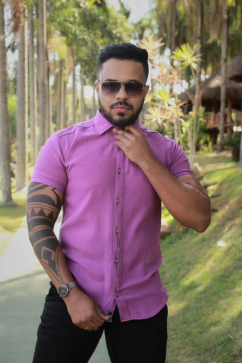 Camisa slim fit Linho Belga Roxo