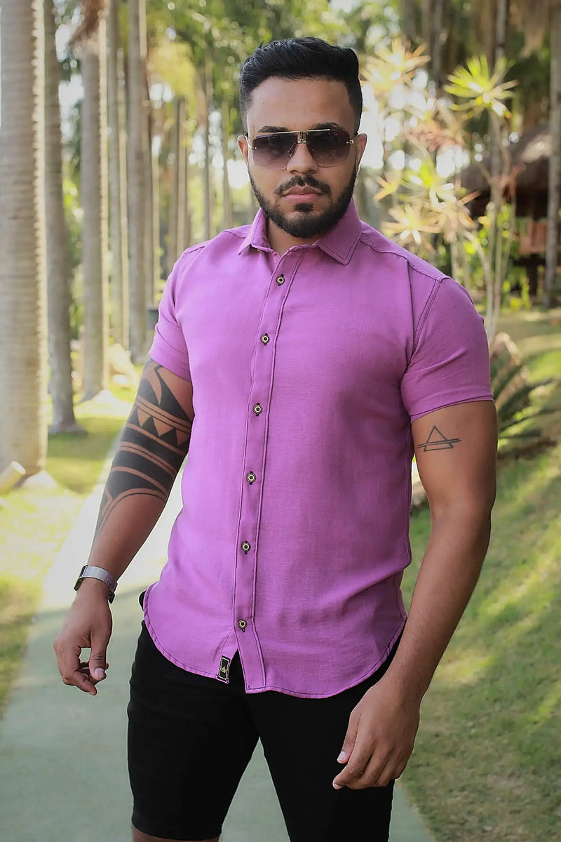 Camisa slim fit Linho Belga Roxo