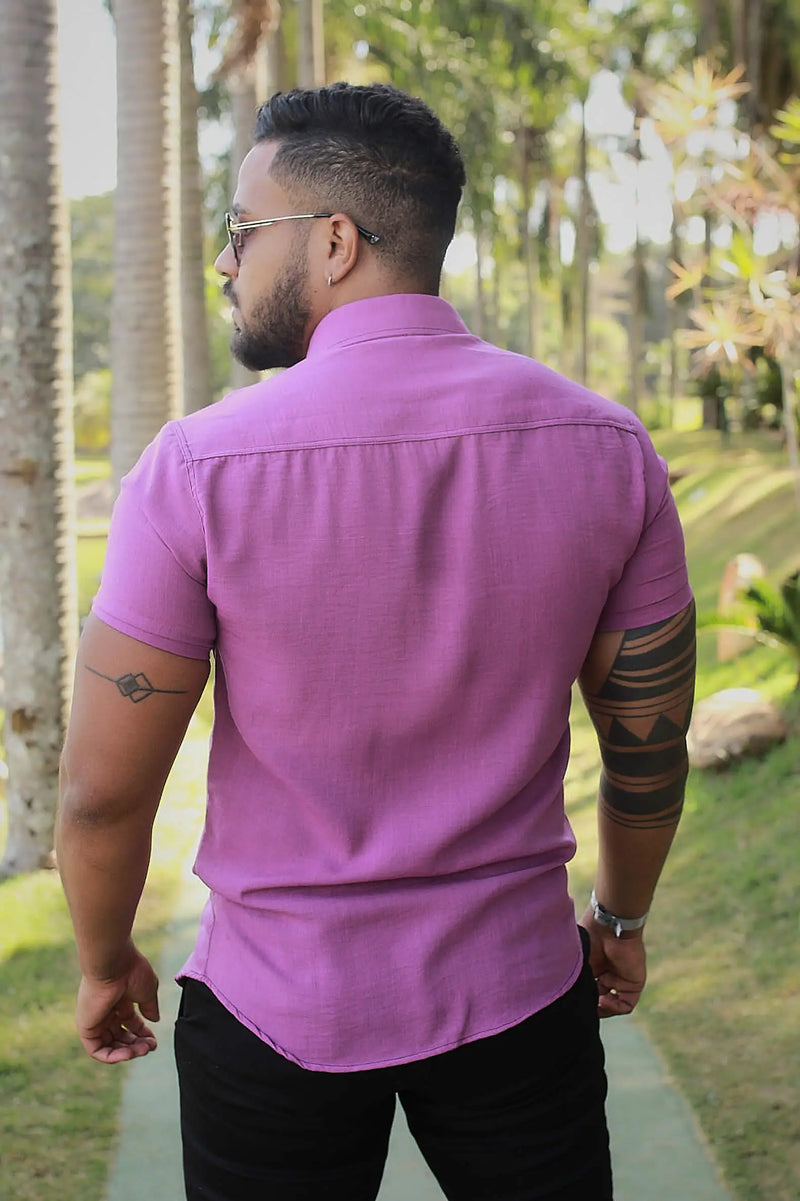 Camisa slim fit Linho Belga Roxo