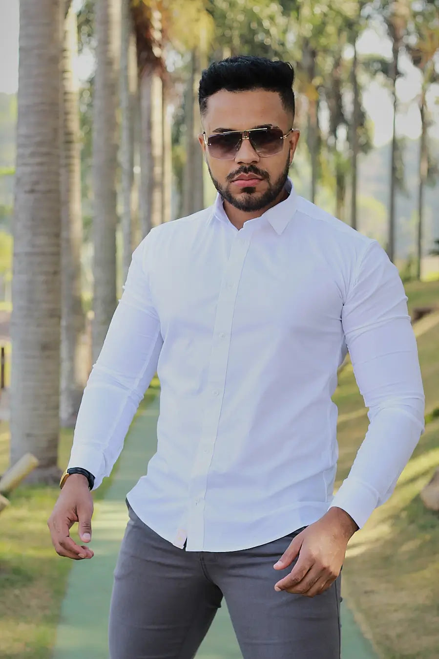 Camisa slim fit Branca manga longa lisa