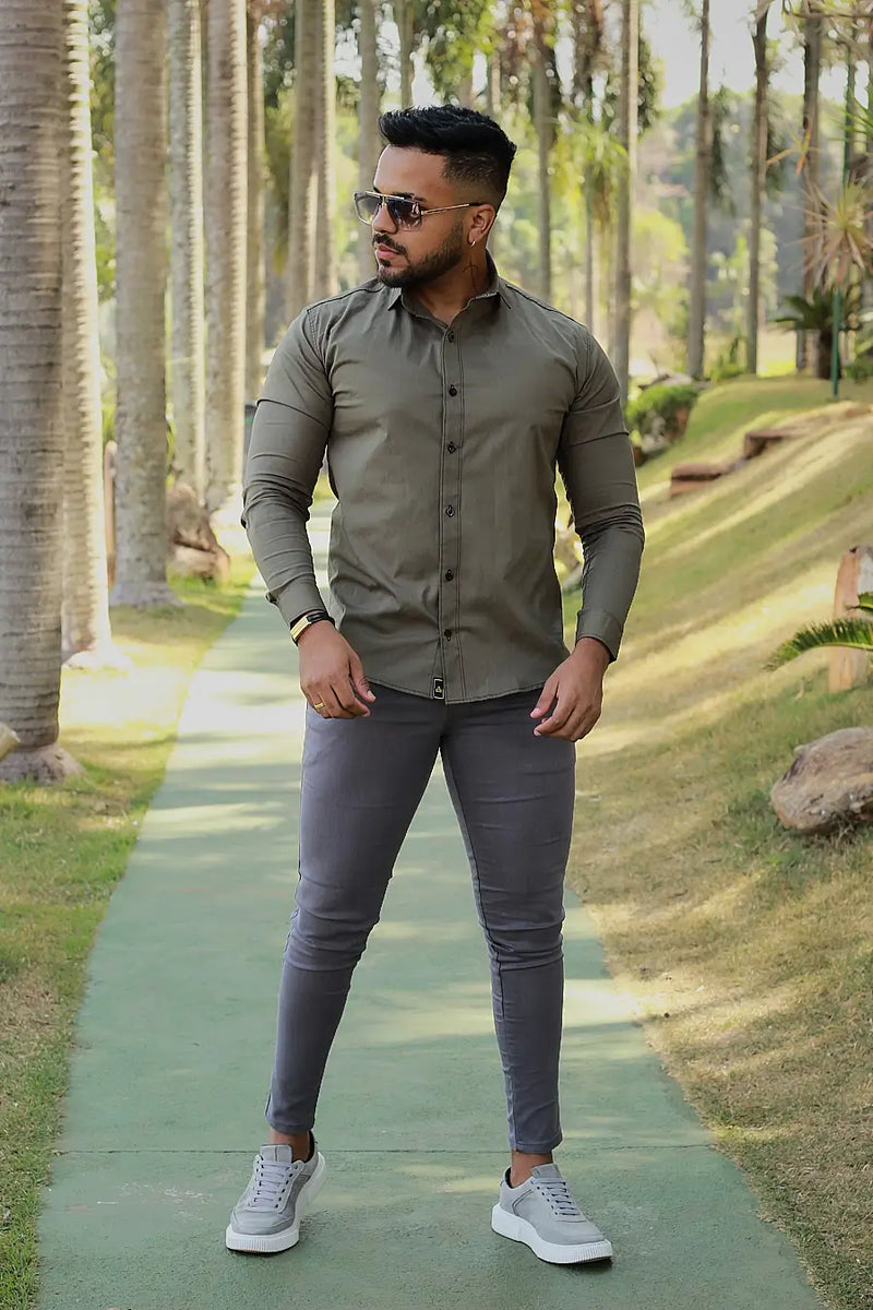 Camisa Slim Fit Manga Longa verde