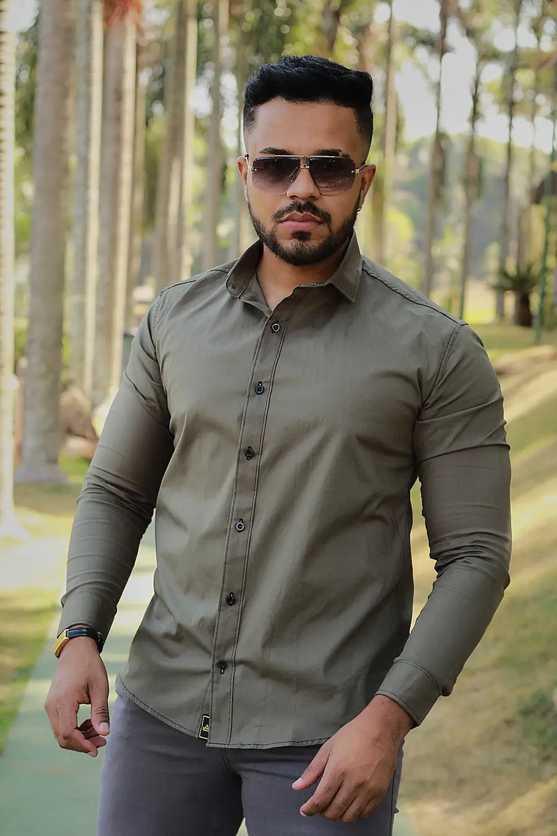 Camisa Slim Fit Manga Longa verde