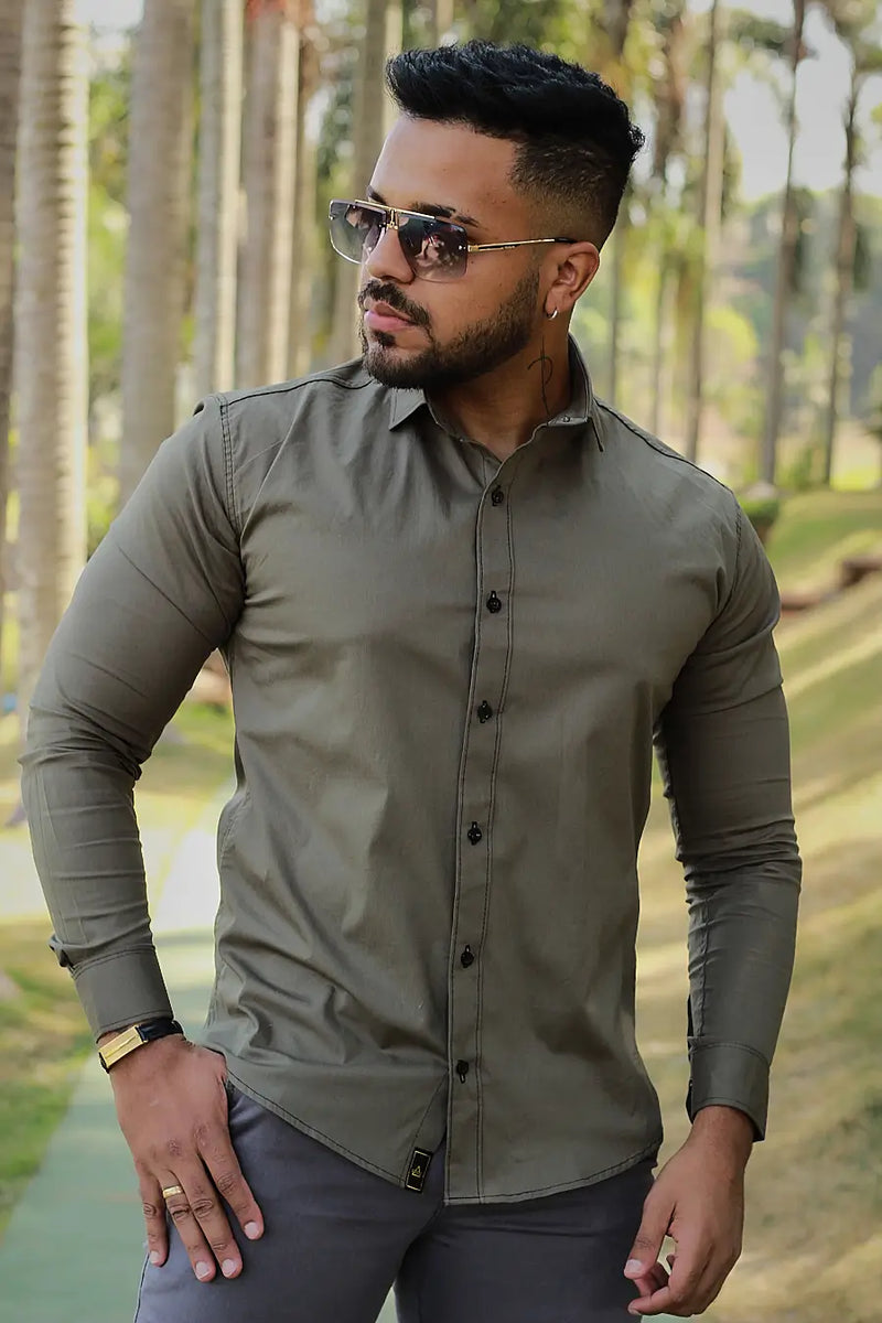 Camisa Slim Fit Manga Longa verde