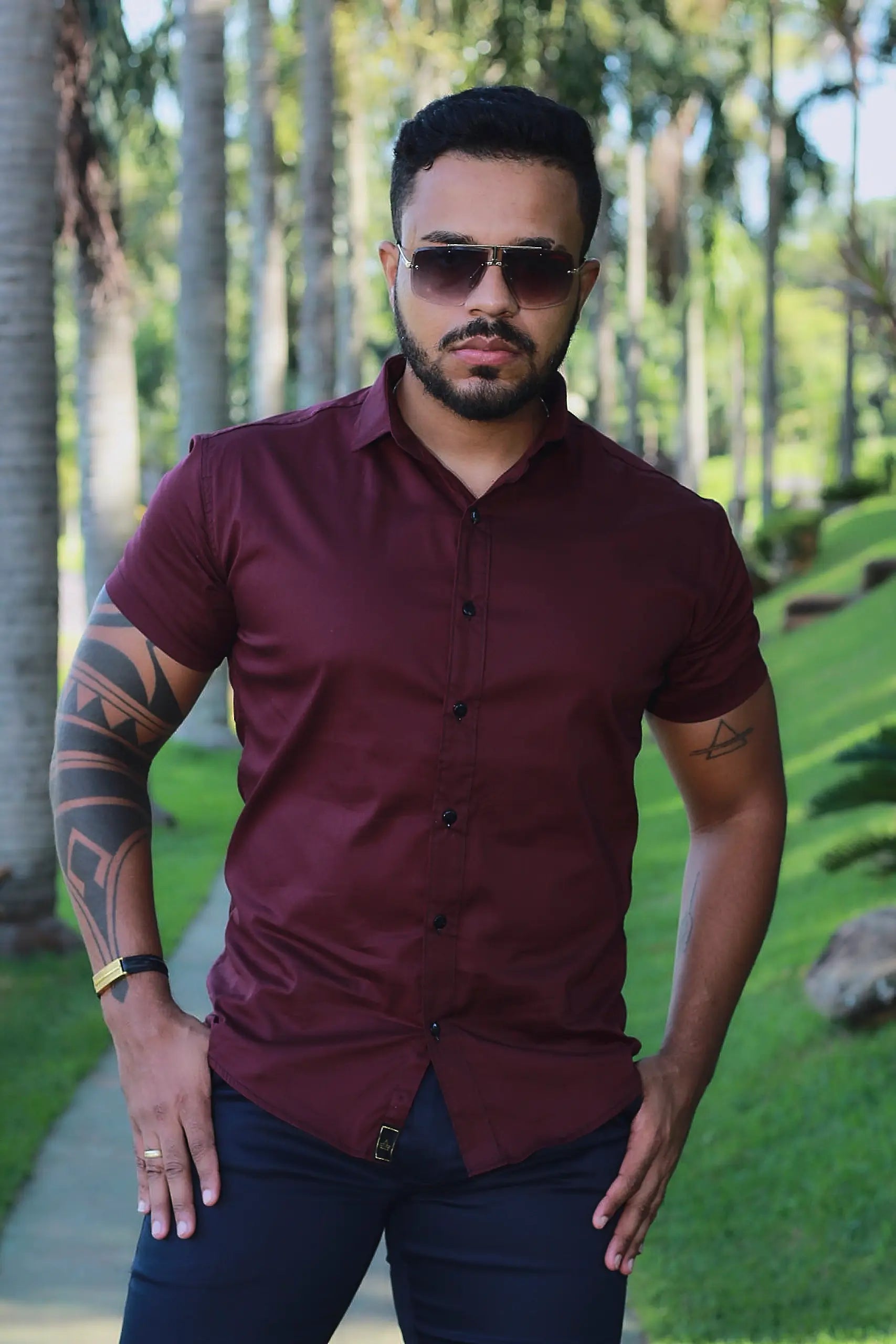 Camisa Slim Fit Marsala com Elastano