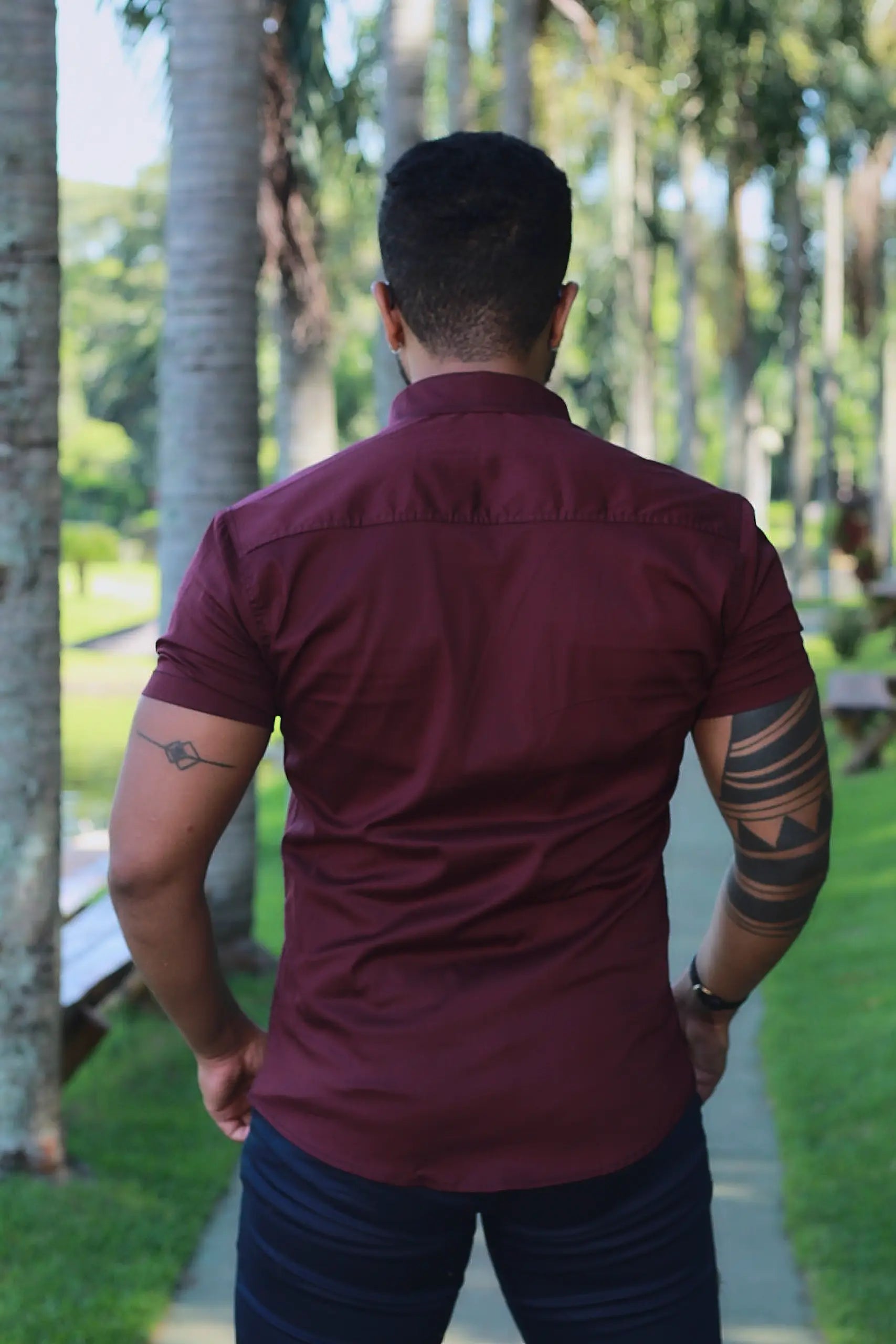 Camisa Slim Fit Marsala com Elastano
