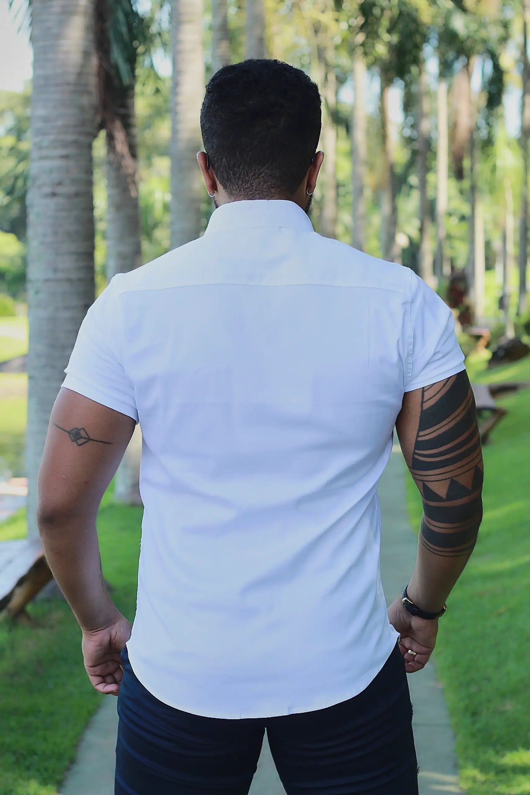 Camisa Slim Fit Algodão Branco Neve Premium Com elastano Acetinada