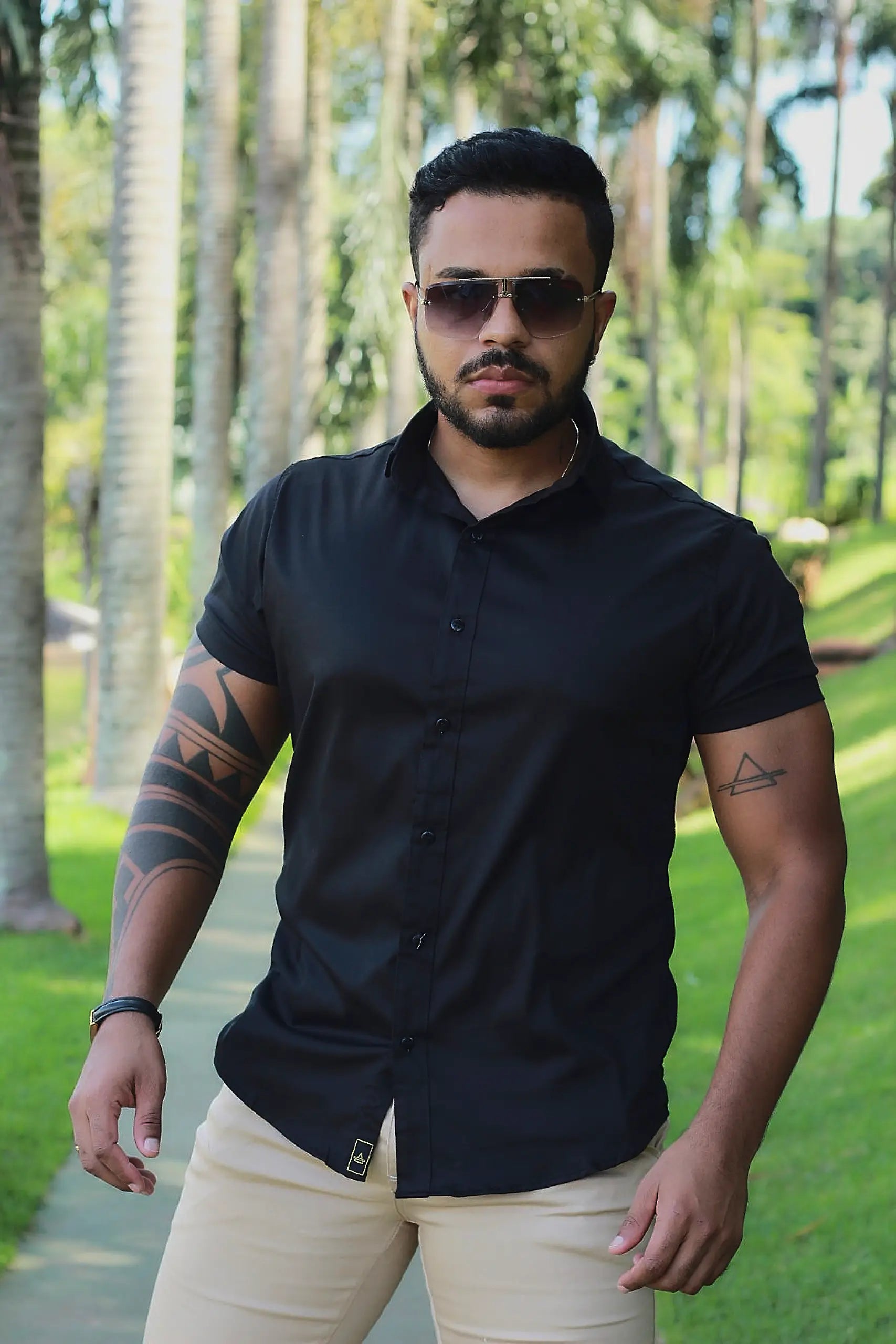 Camisa Slim Fit Algodão Preta Black Premium Com elastano Acetinada