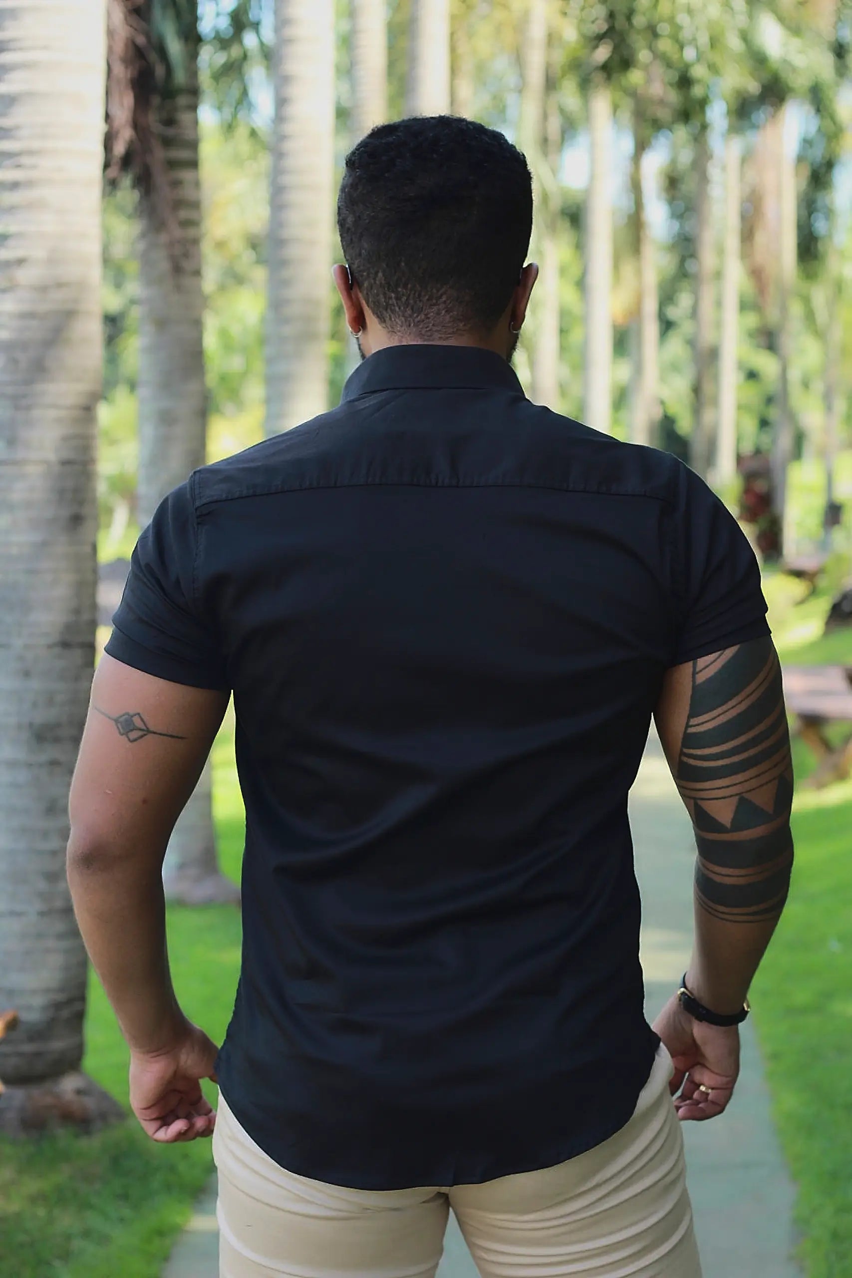 Camisa Slim Fit Algodão Preta Black Premium Com elastano Acetinada