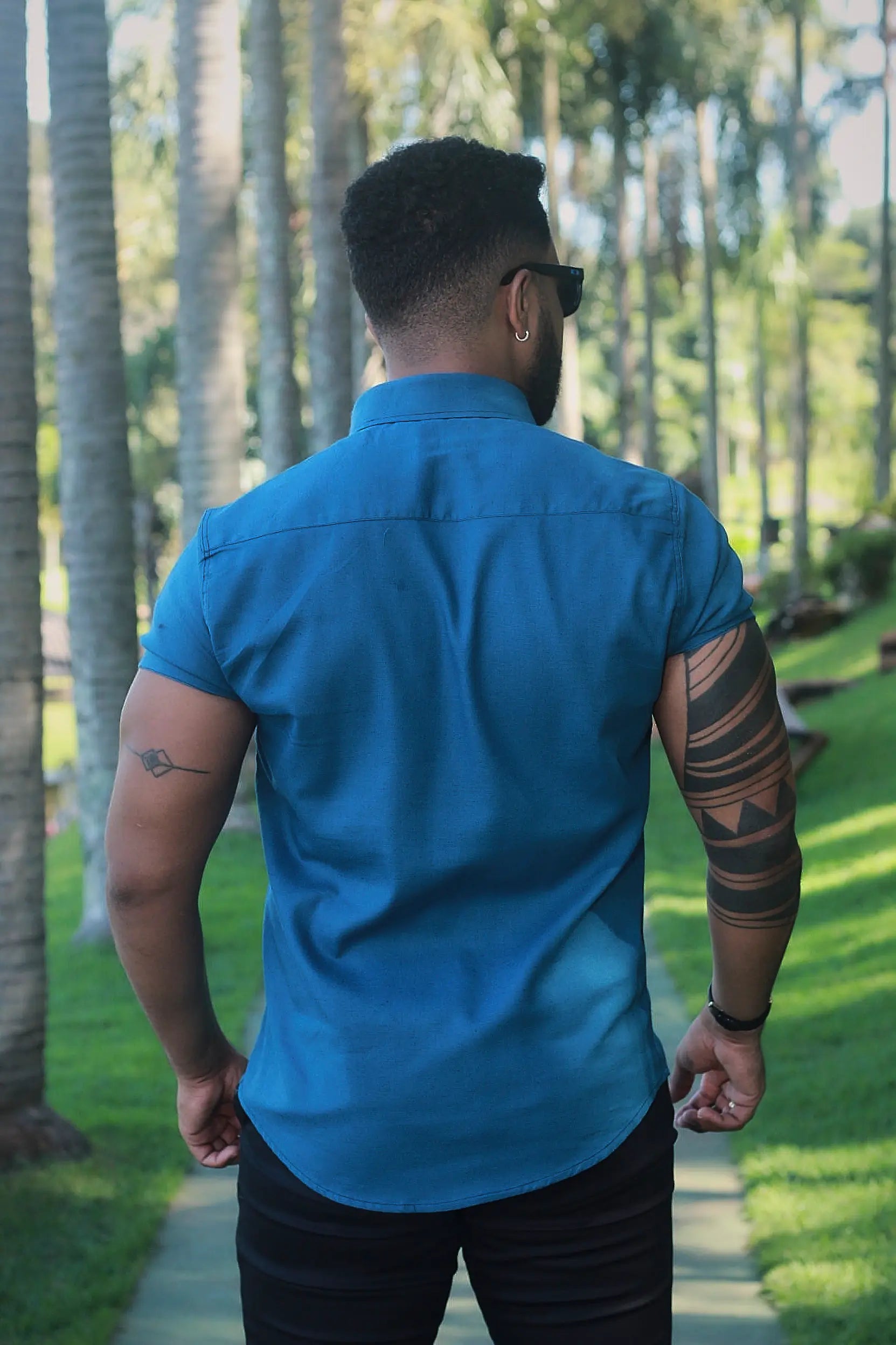 Camisa slim fit Linho Belga Verde Petróleo