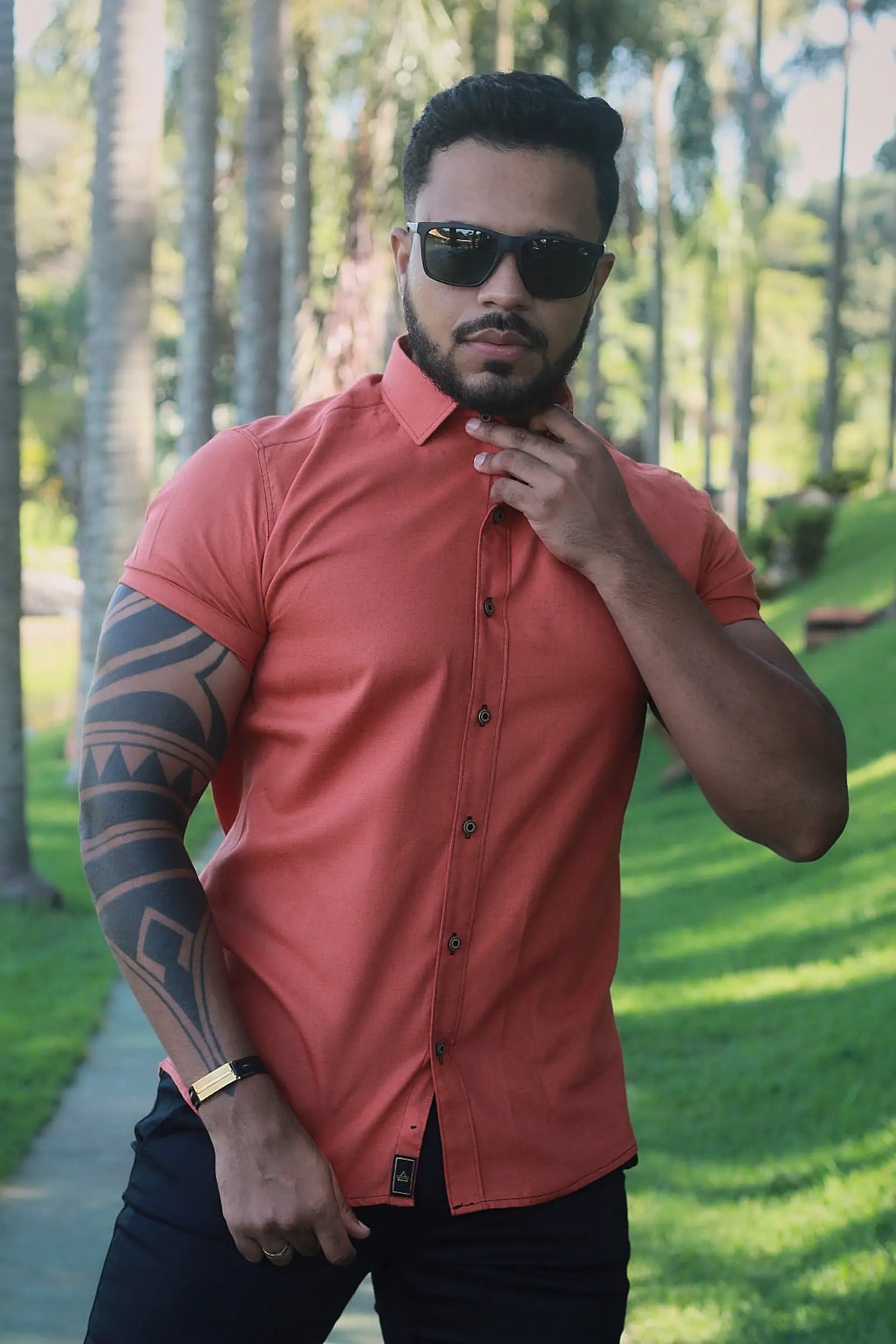 Camisa slim fit Linho Belga Telha Rustica