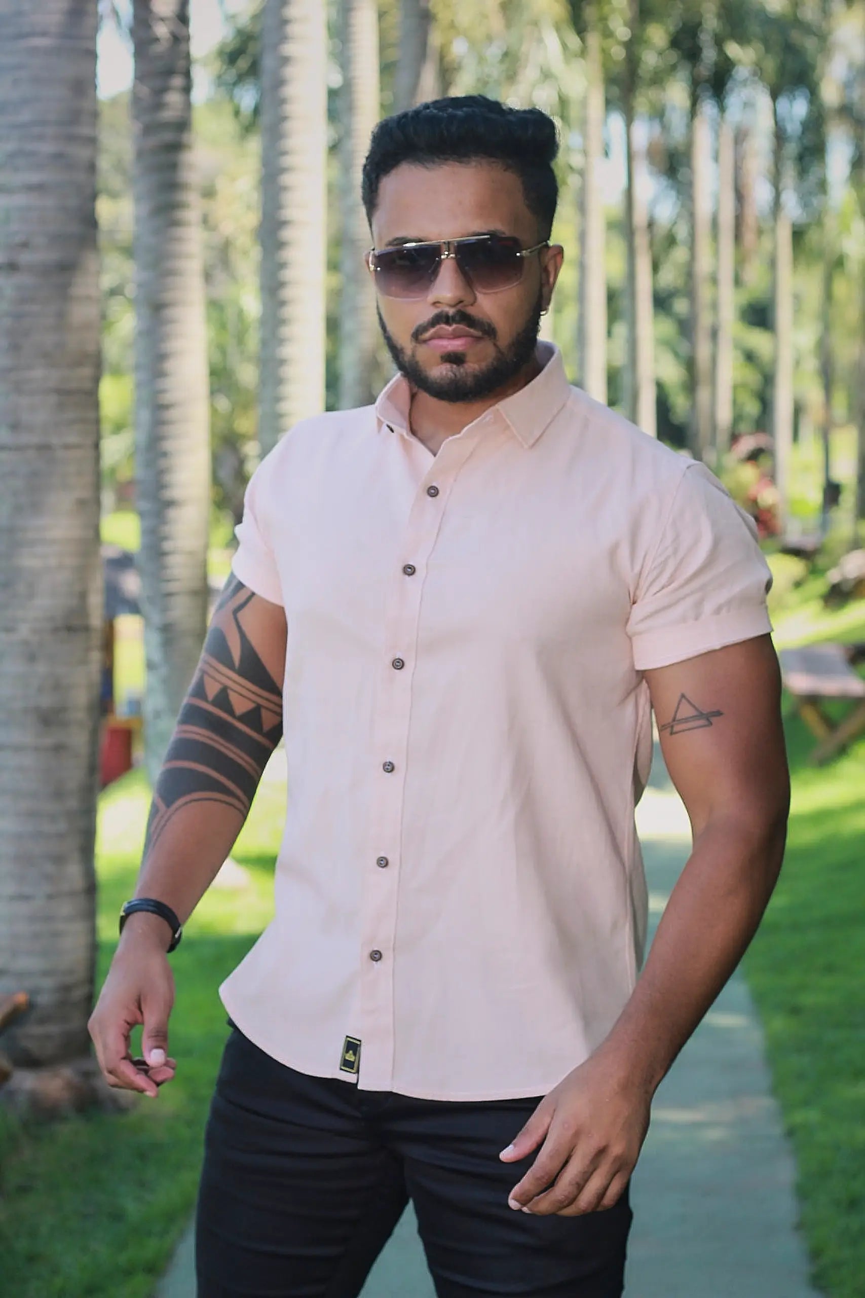 Camisa slim fit Linho Belga Premium Rose Gold