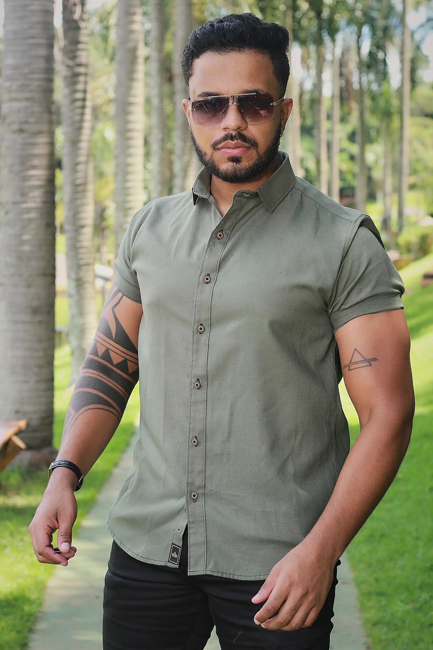 Camisa slim fit Linho Belga Verde Miliar