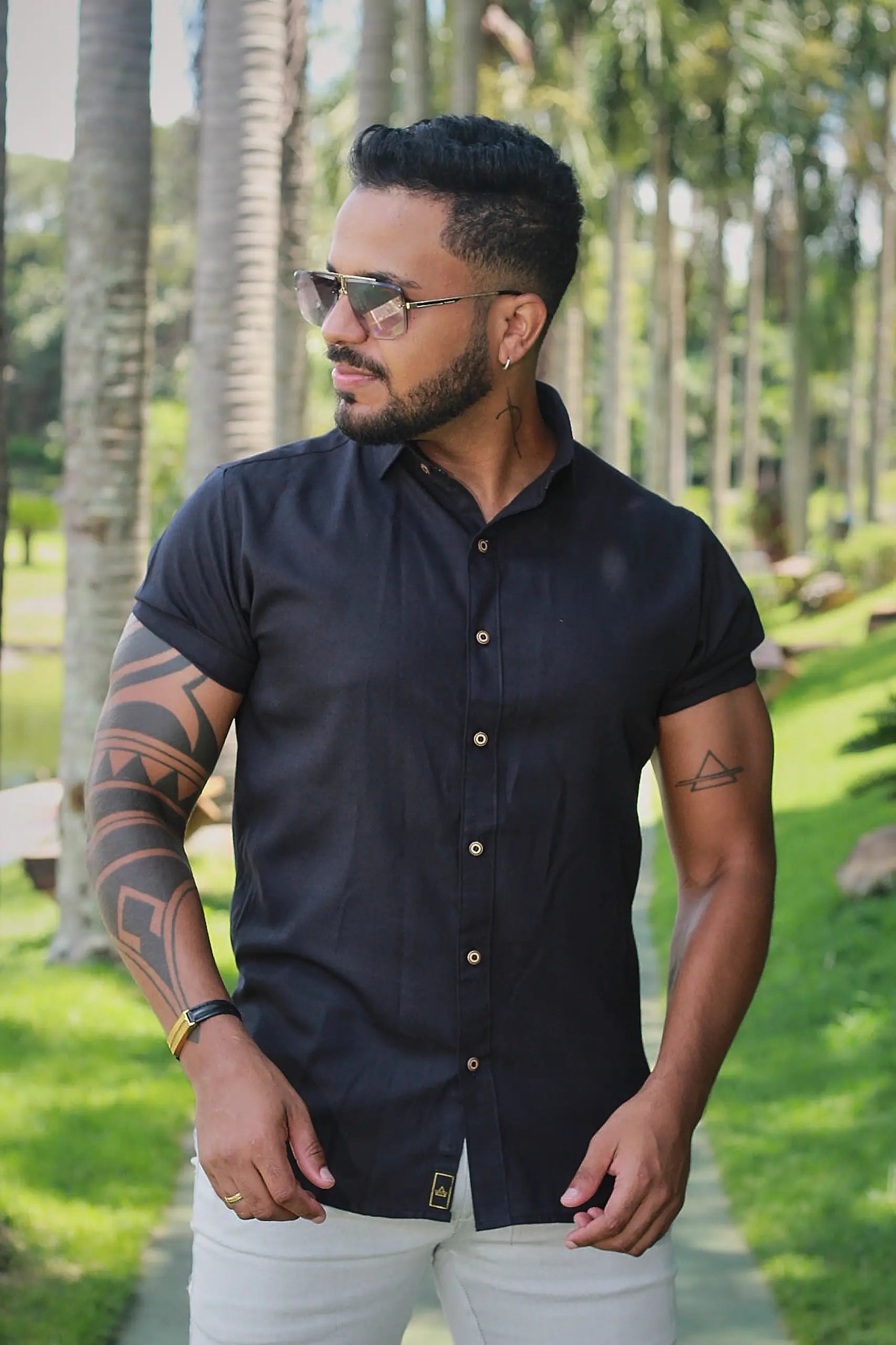 Camisa slim fit Linho Belga Black