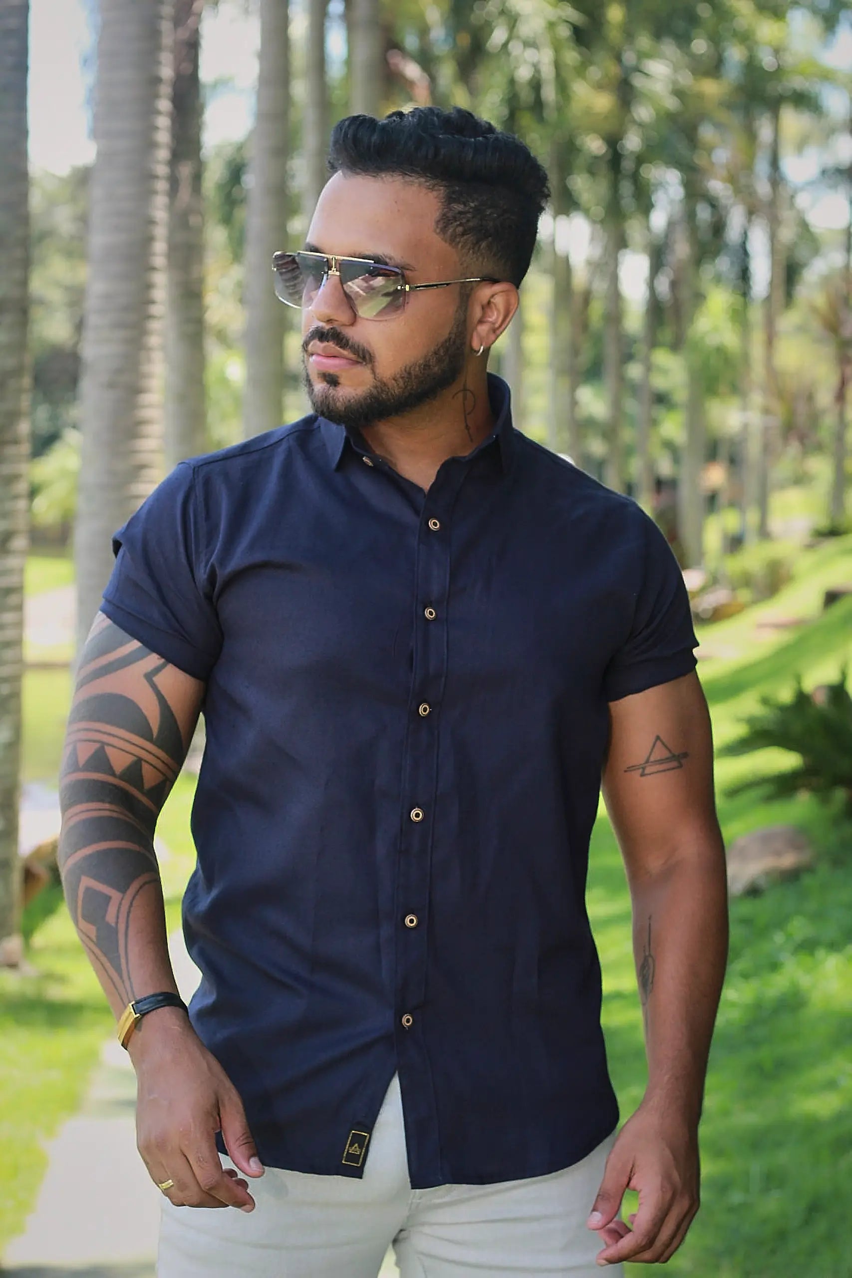 Camisa slim fit Linho Belga Azul Marinho