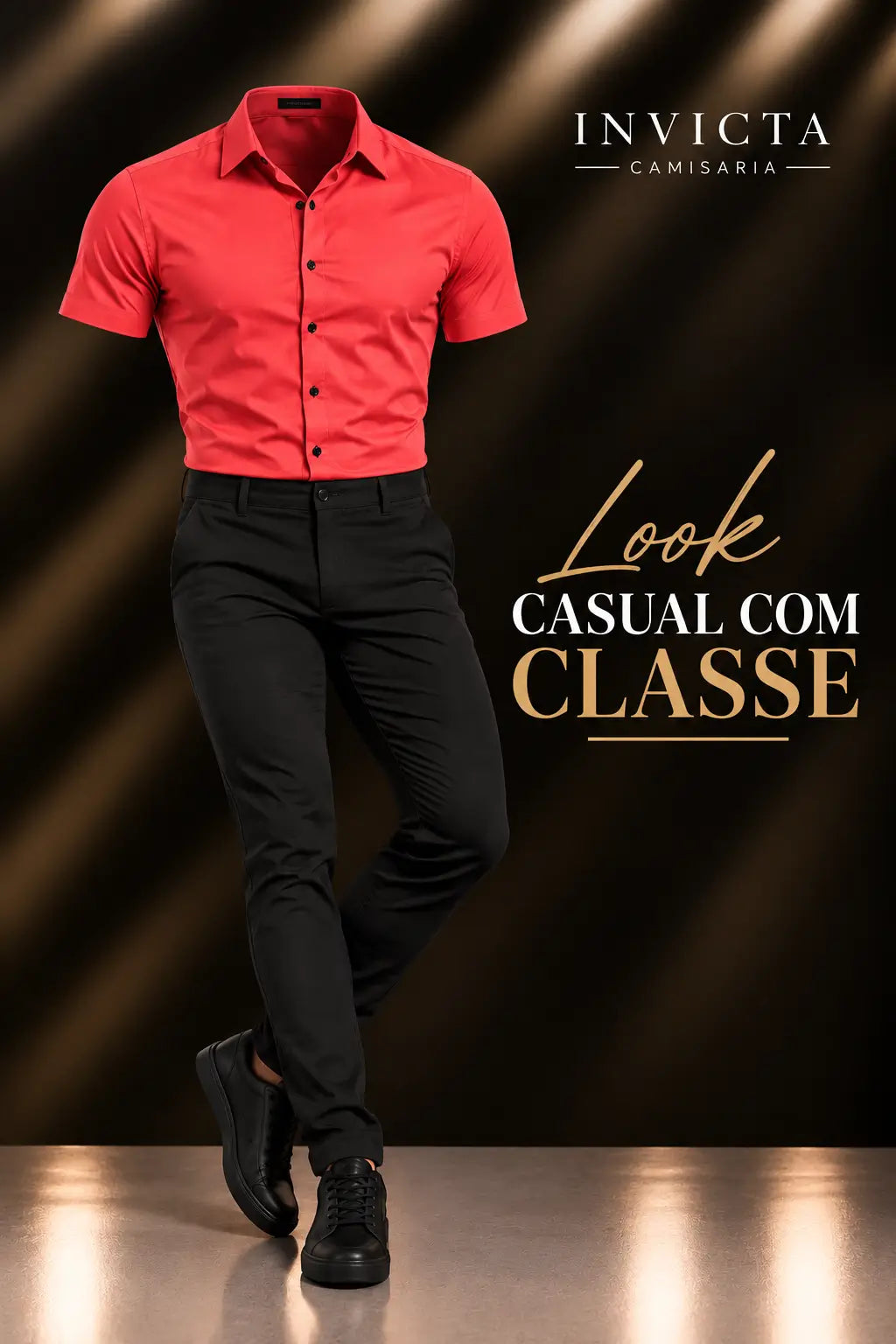 Camisa Slim Fit Vermelha Calça esporte fino Preta  Look Completo