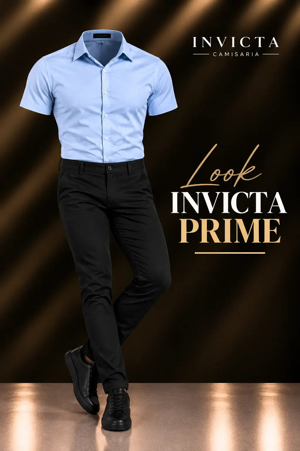 Camisa Slim Fit Azul BêBê Calça esporte fino Preta  Look Completo