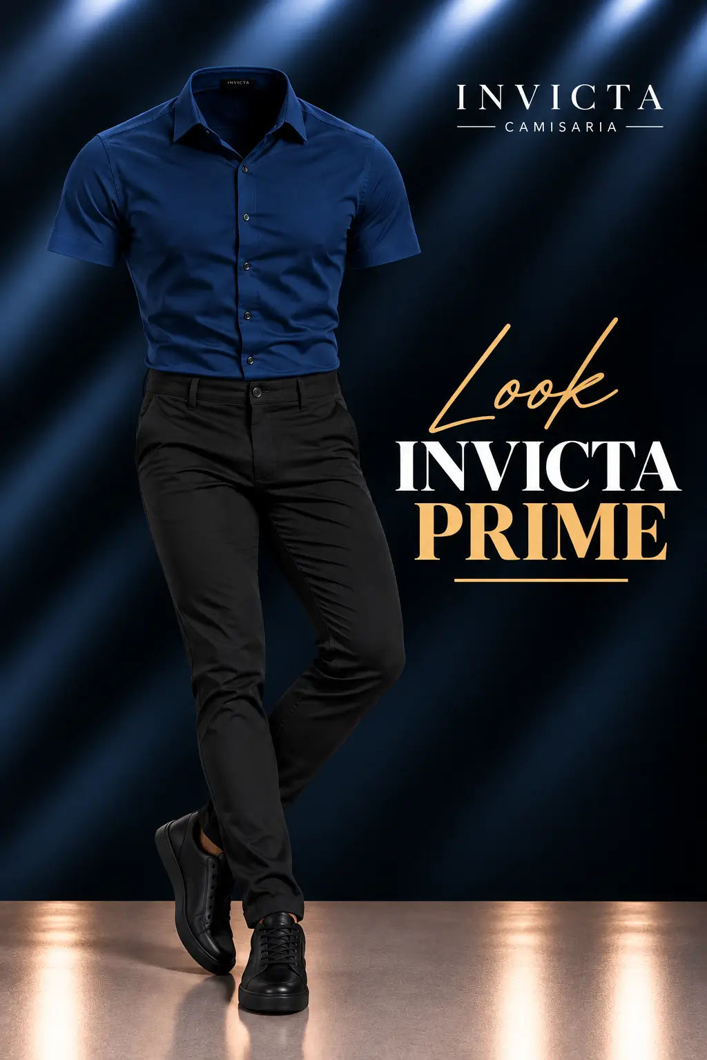 Camisa Slim Fit Azul Marinho Calça esporte fino Preta  Look Completo