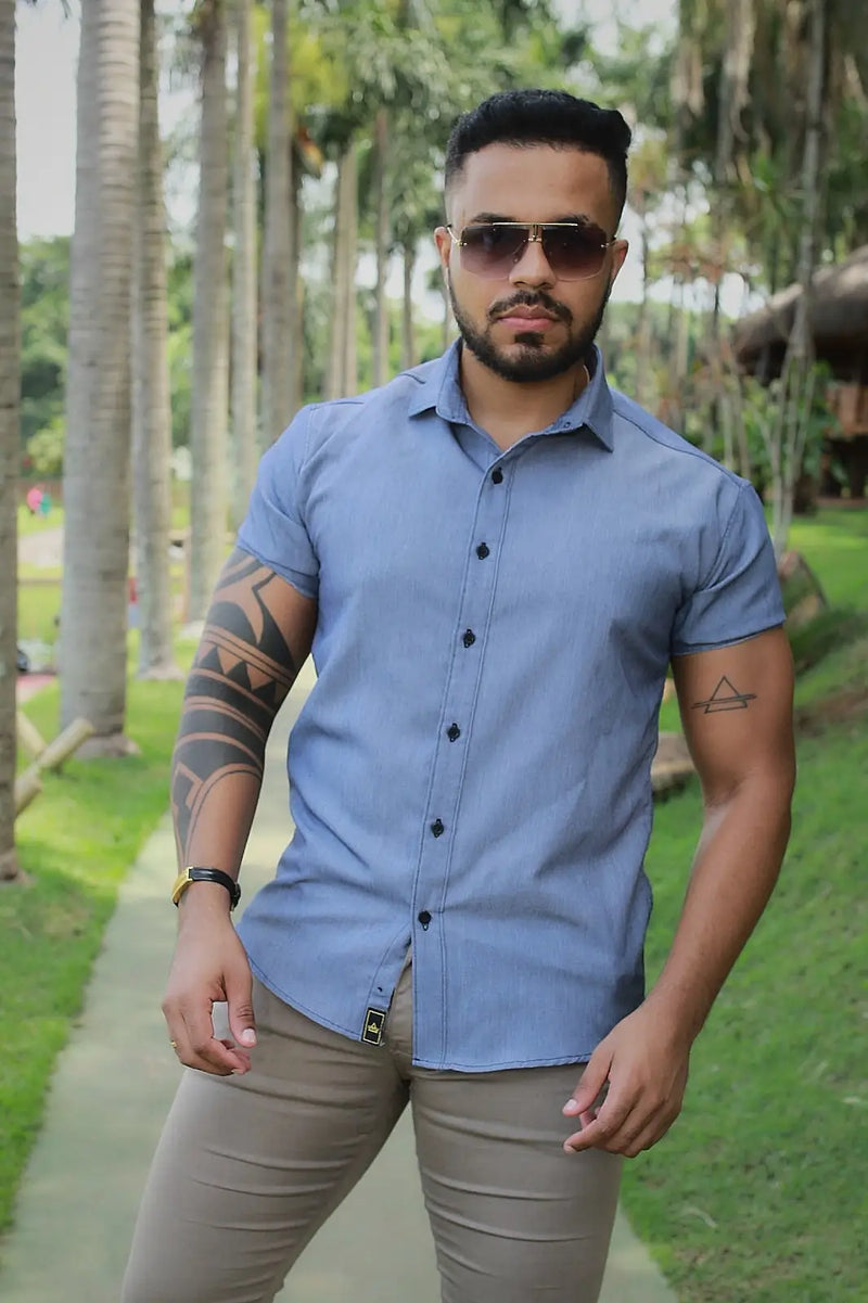 Camisa Slim Fit Azul Jeans