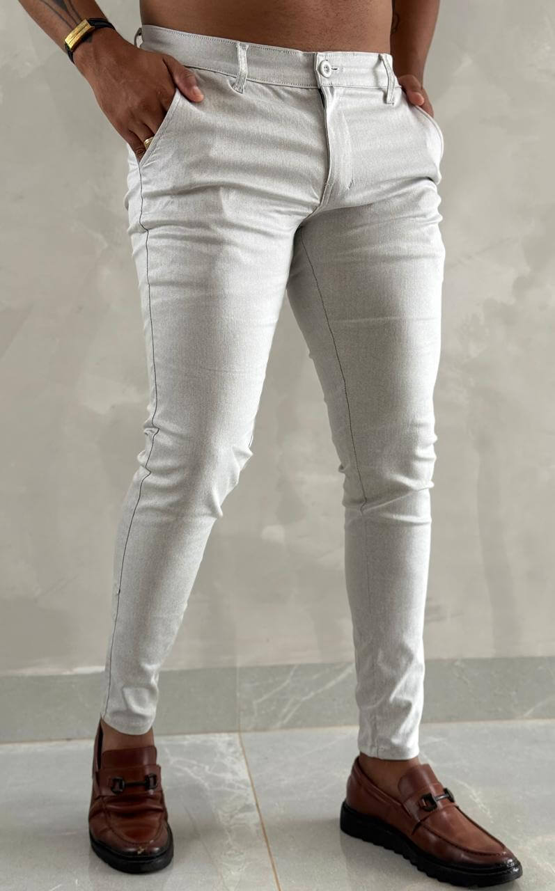 Calça alfaiataria Prateada Premium  bolso faca 5% de elastano