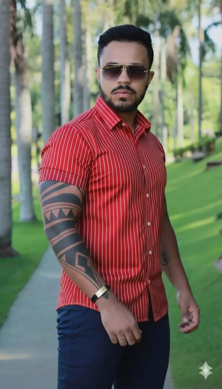 Camisa Slim Fit Premium Riscas Pulse Vermelha