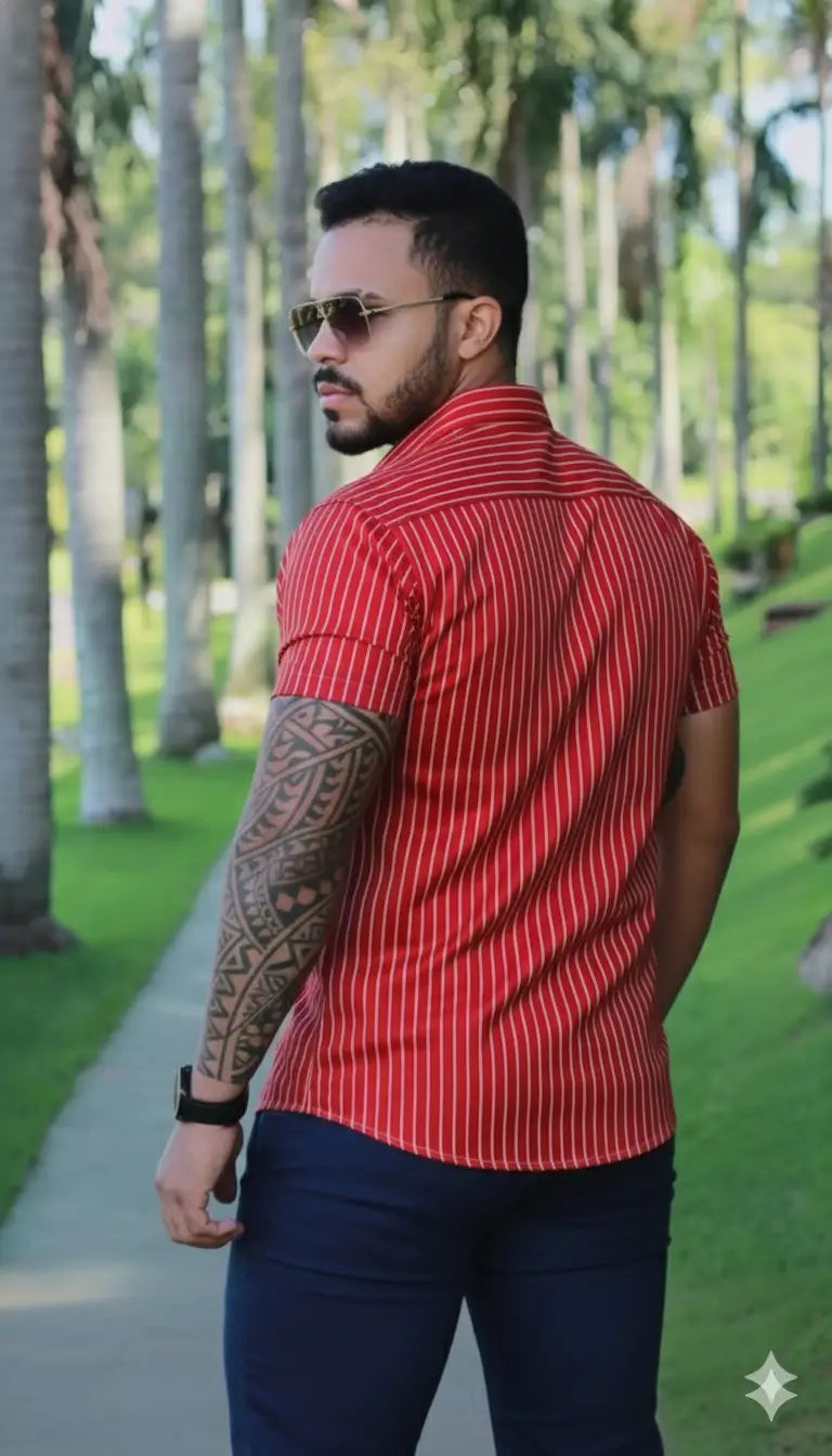 Camisa Slim Fit Premium Riscas Pulse Vermelha