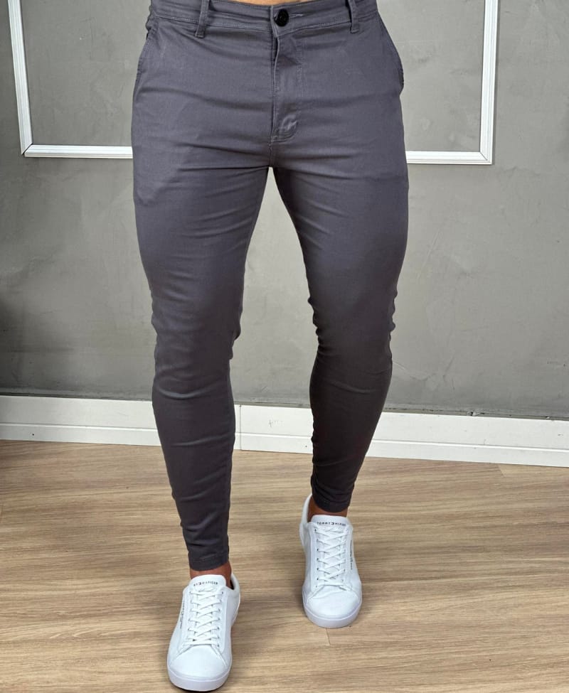 Kit 3 Calças Com Elastano Premium, Preta, Cinza, Azul marinho