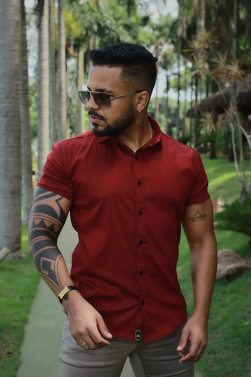 Camisa Slim Fit Marsala com Elastano