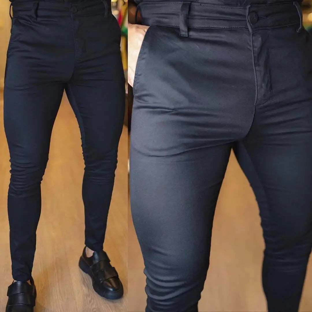 Kit 3 Calças Com Elastano Premium, Preta, Cinza, Azul marinho