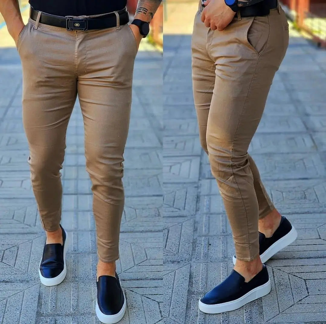 Kit 3 Calças Com Elastano Premium, Preta, Cappucino, Azul marinho