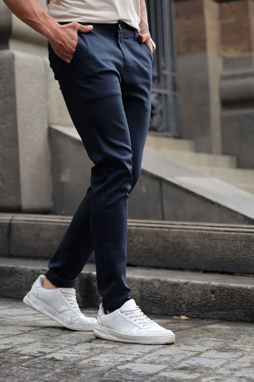 Calça alfaiataria Azul Noite bolso faca  jeans 5% de elastano