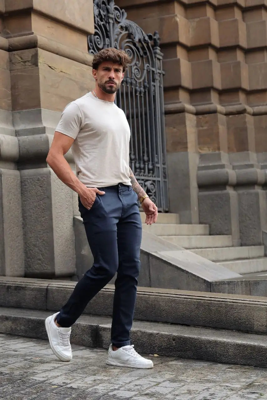 Calça alfaiataria Azul Noite bolso faca  jeans 5% de elastano