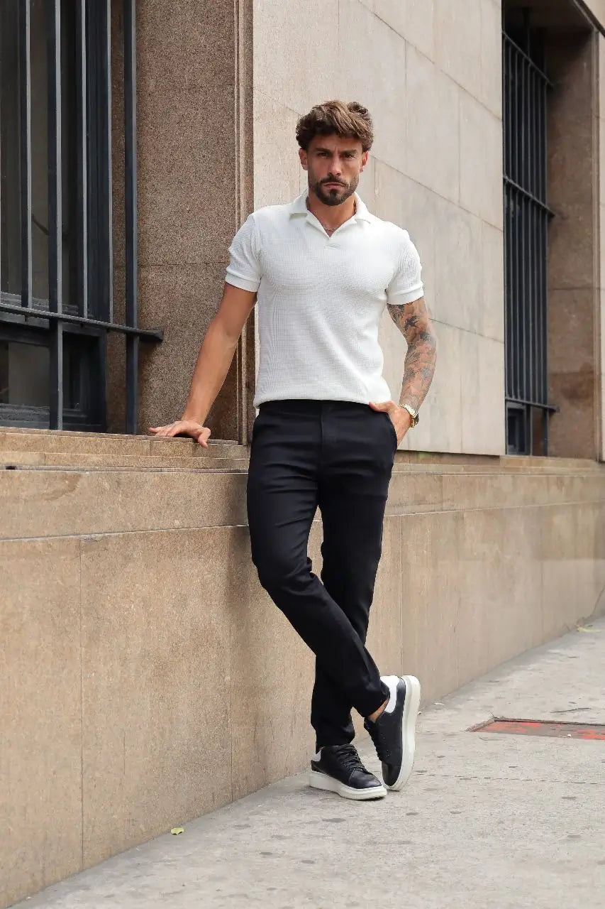 Calça alfaiataria preta bolso faca 5% de elastano