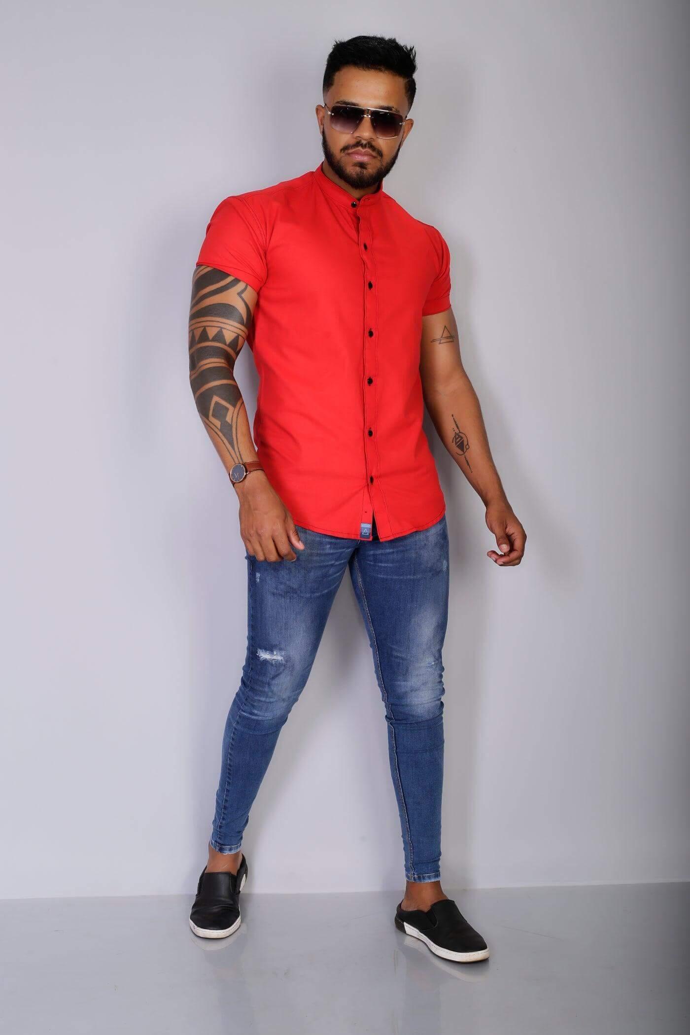 Camisa slim fit Gola padre Mesquita Vermelha - invictacamisaria